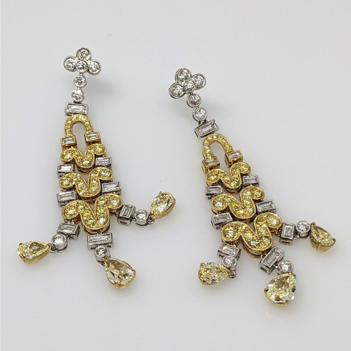 Natural Yellow & White Diamond Chandelier Drop Earrings in 18k Gold