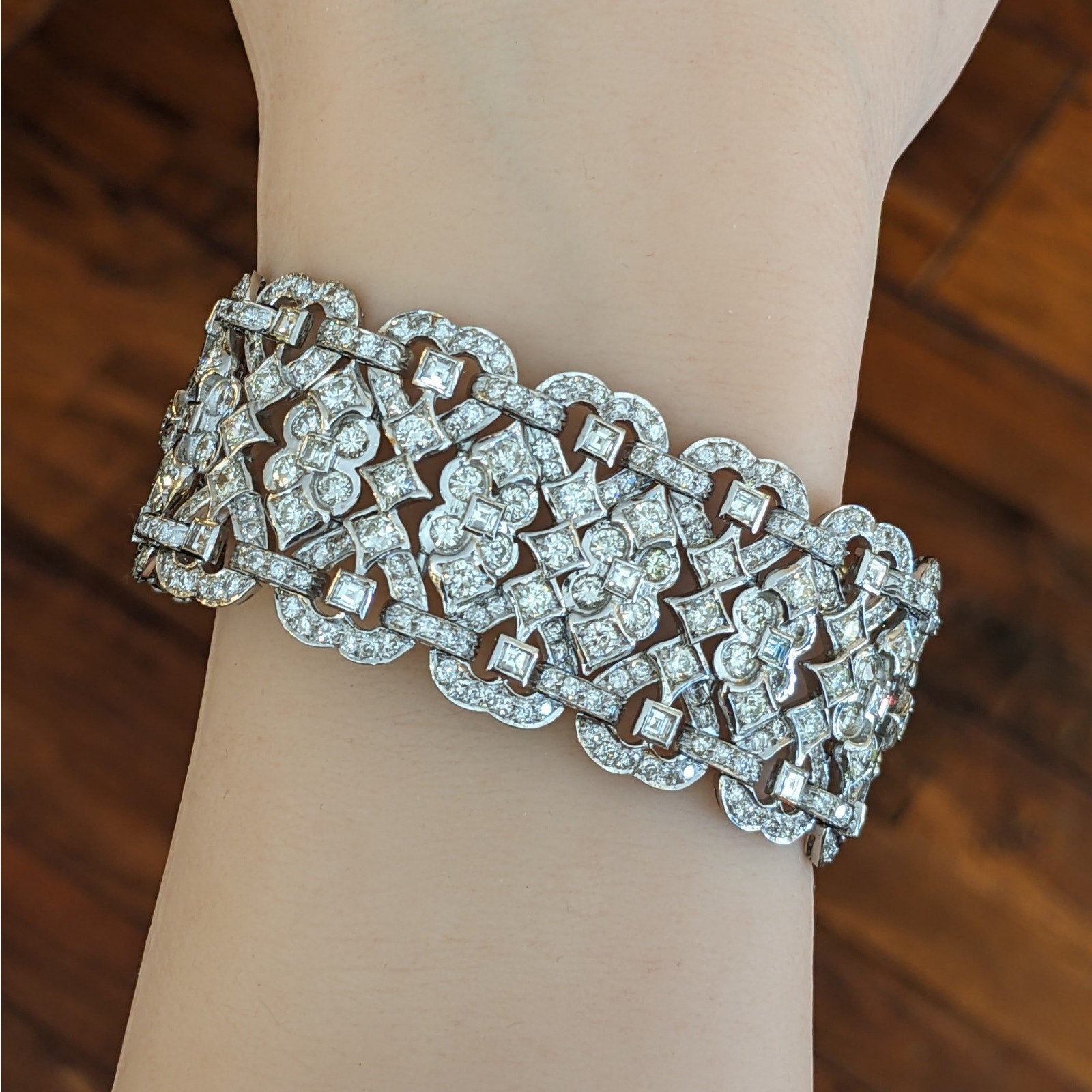 Wide Diamond Bracelet 19.81 cttw in 18k White Gold