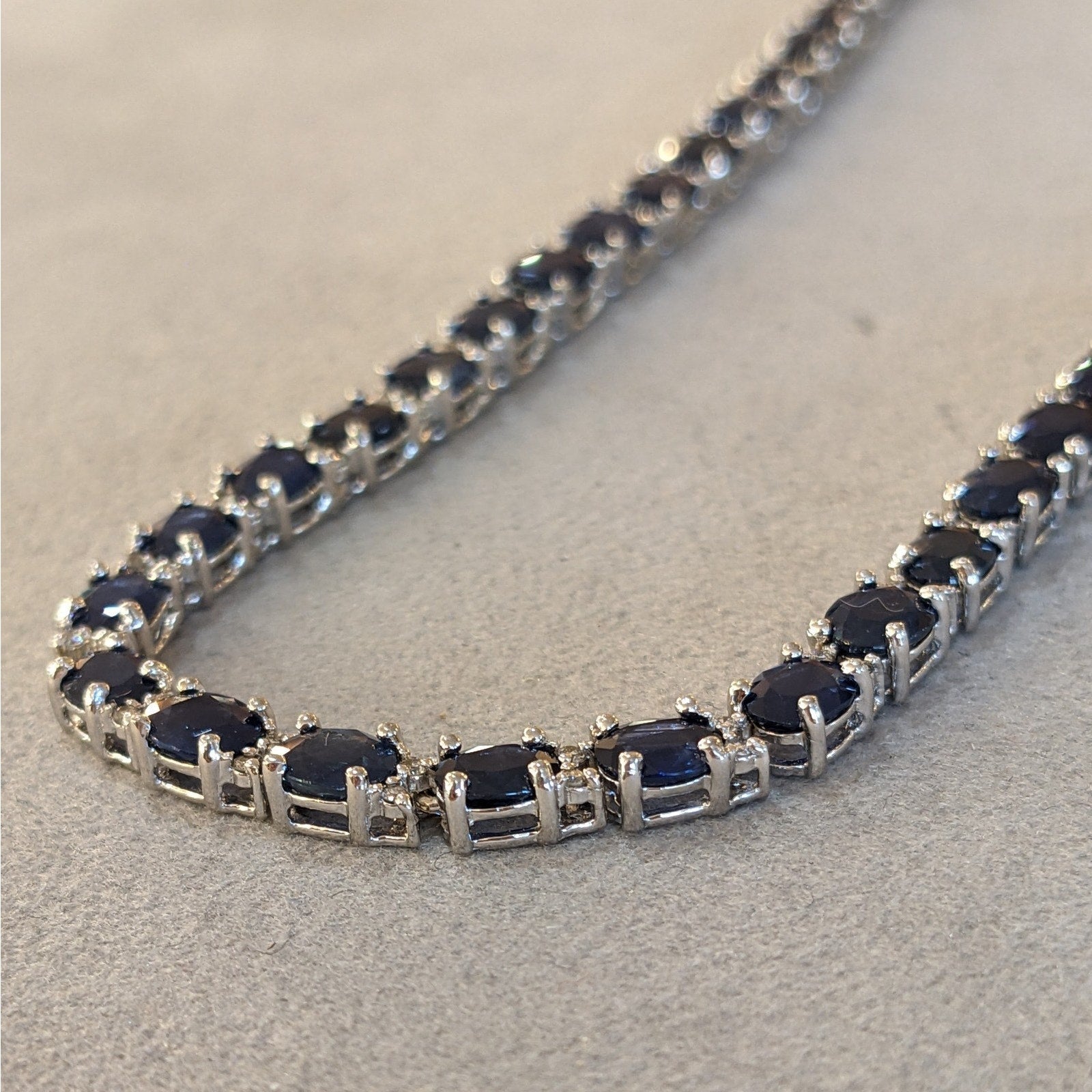 Natural Blue Sapphire and Diamond Choker Necklace in 18k White Gold