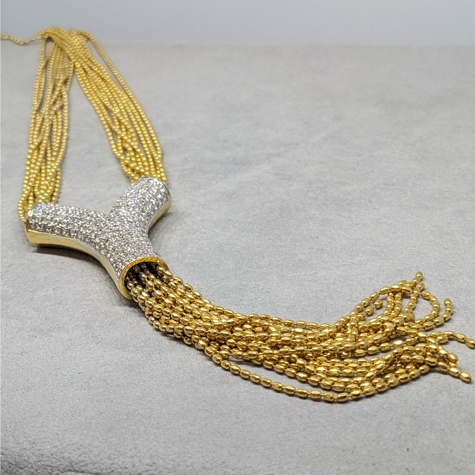 Multistrand Pave Diamond Y Drop Tassel Necklace in 18k Yellow Gold