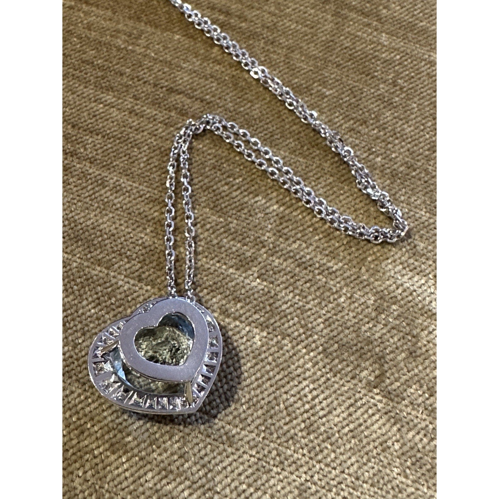 Heart Aquamarine & Diamond Halo Pendant Necklace Platinum & 14k Chain