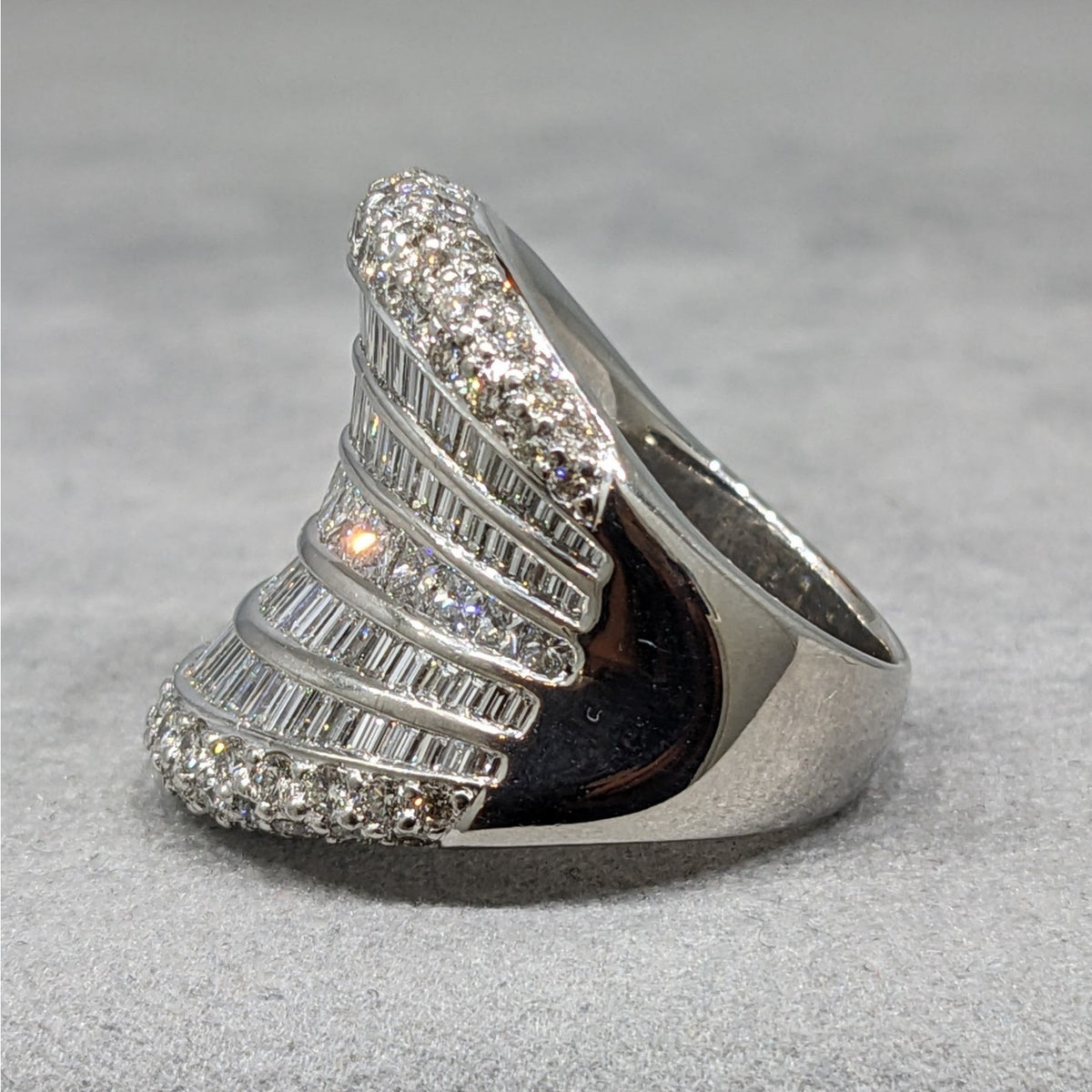 Baguette, Round & Princess Diamond Wide Cocktail Ring in Platinum