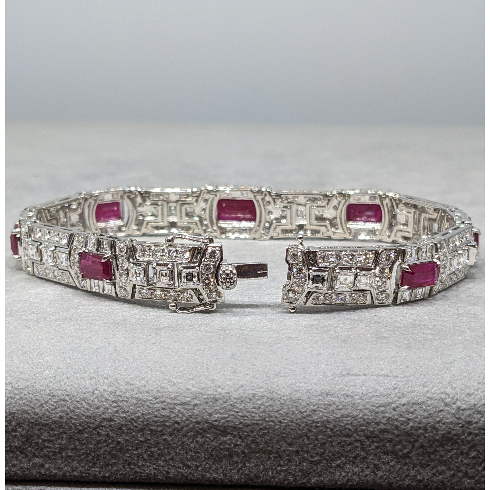 Natural Diamond and Ruby Statement Bracelet in Platinum