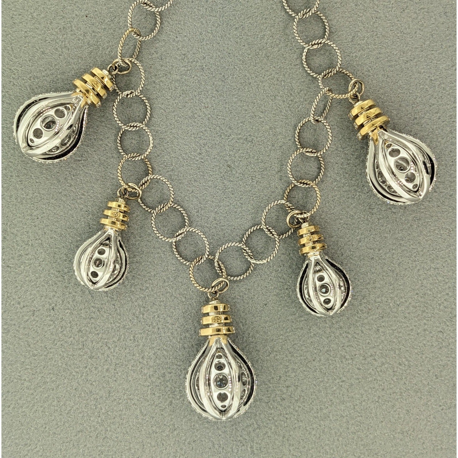 Diamond Hanging Lightbulb Charm Necklace in 18k White and Yellow Gold