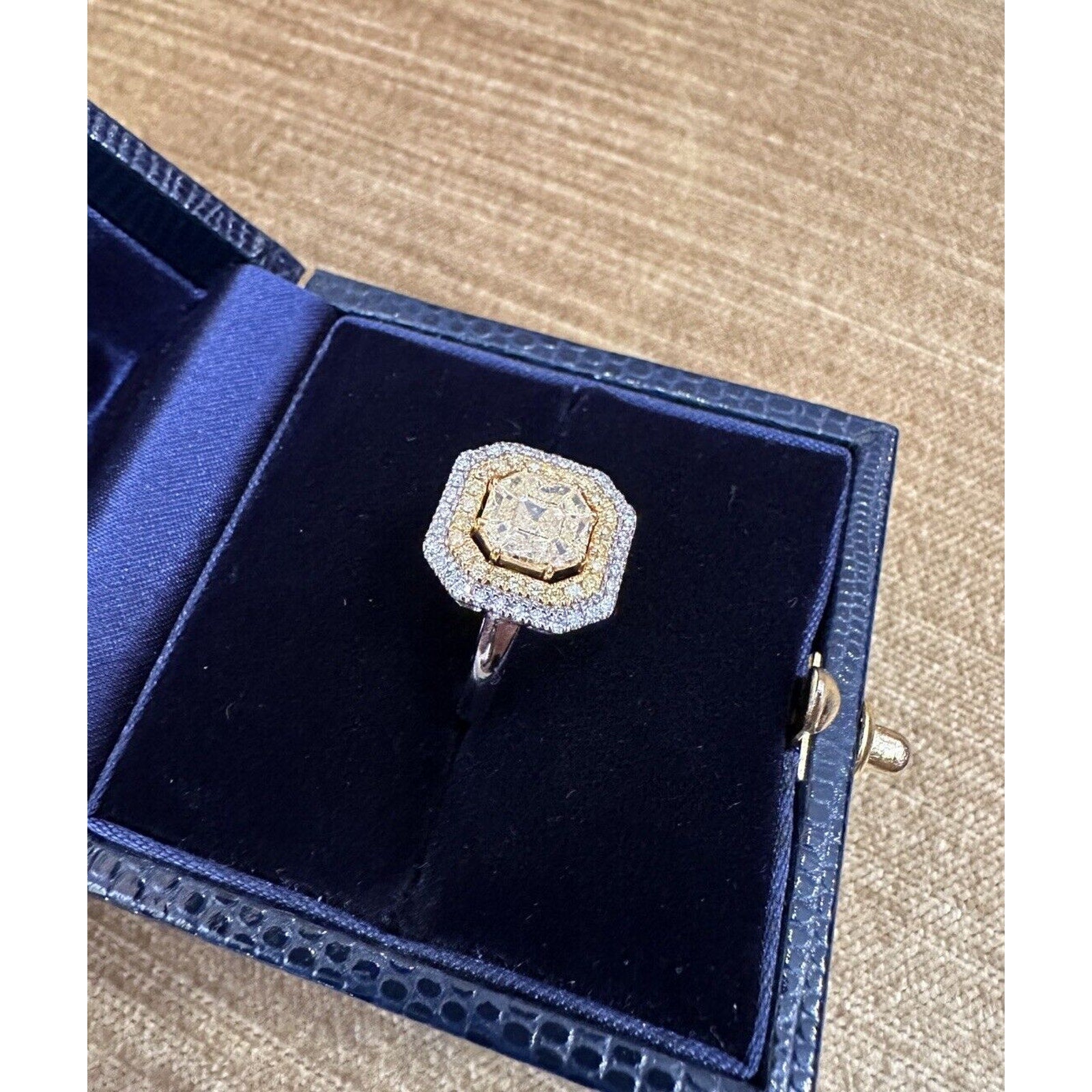 Natural Yellow and White Diamond Illusion set Ring in 18k White Gold
