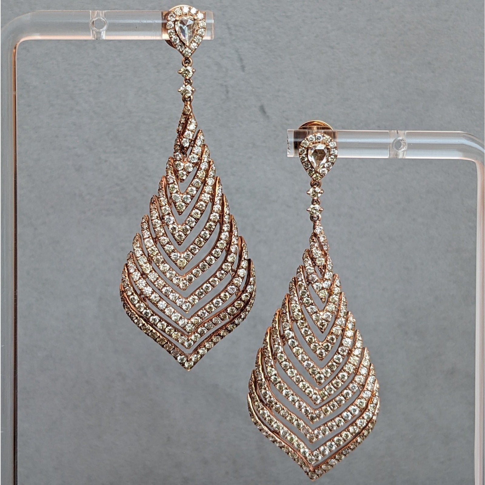 Natural Diamond Tier Drop Earrings 5.85 cttw in 18k Rose Gold