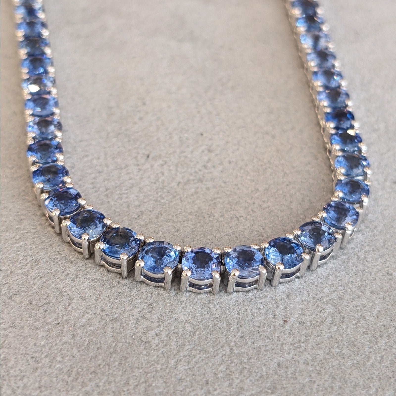 Natural Sapphire Tennis Necklace in 14k White Gold 17"