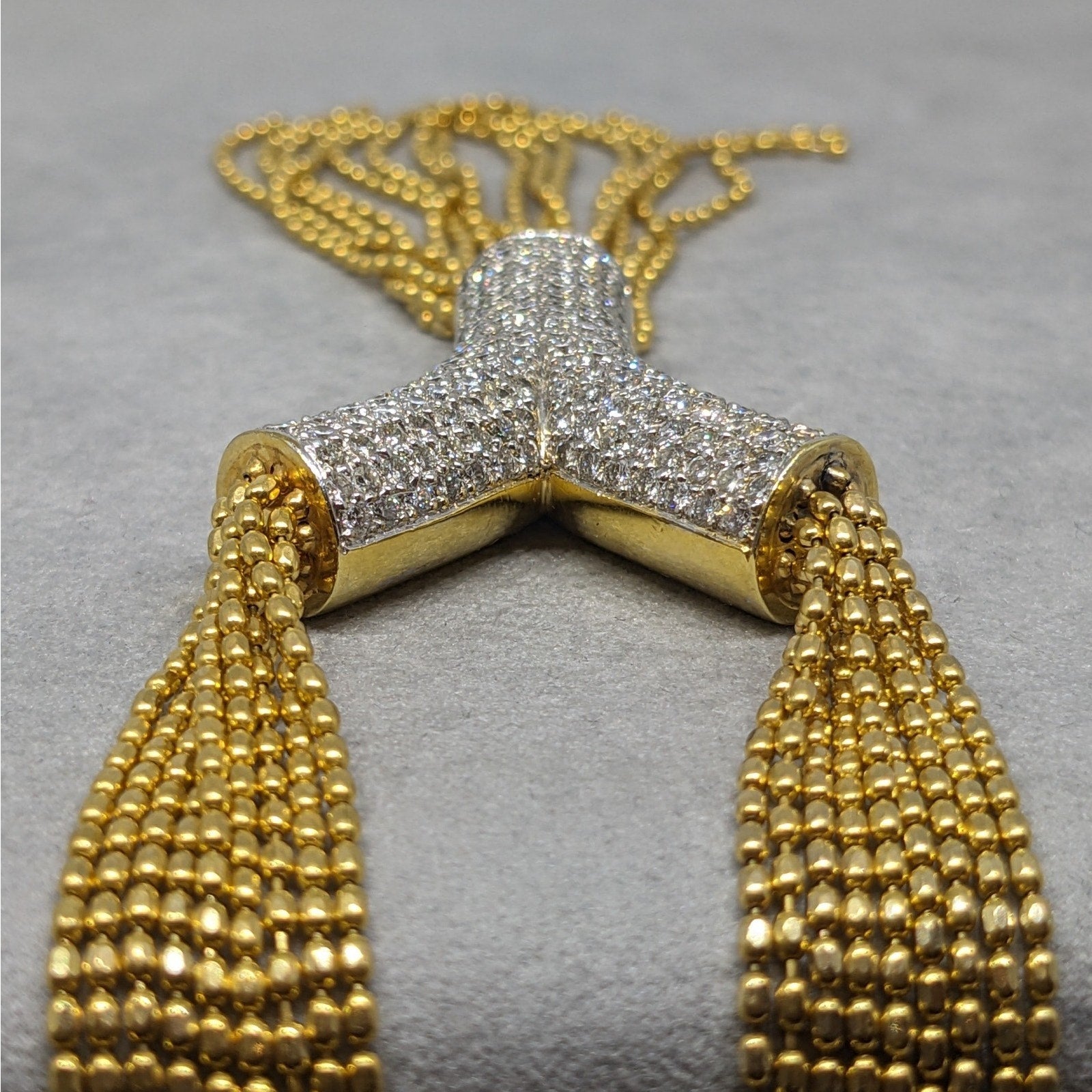 Multistrand Pave Diamond Y Drop Tassel Necklace in 18k Yellow Gold