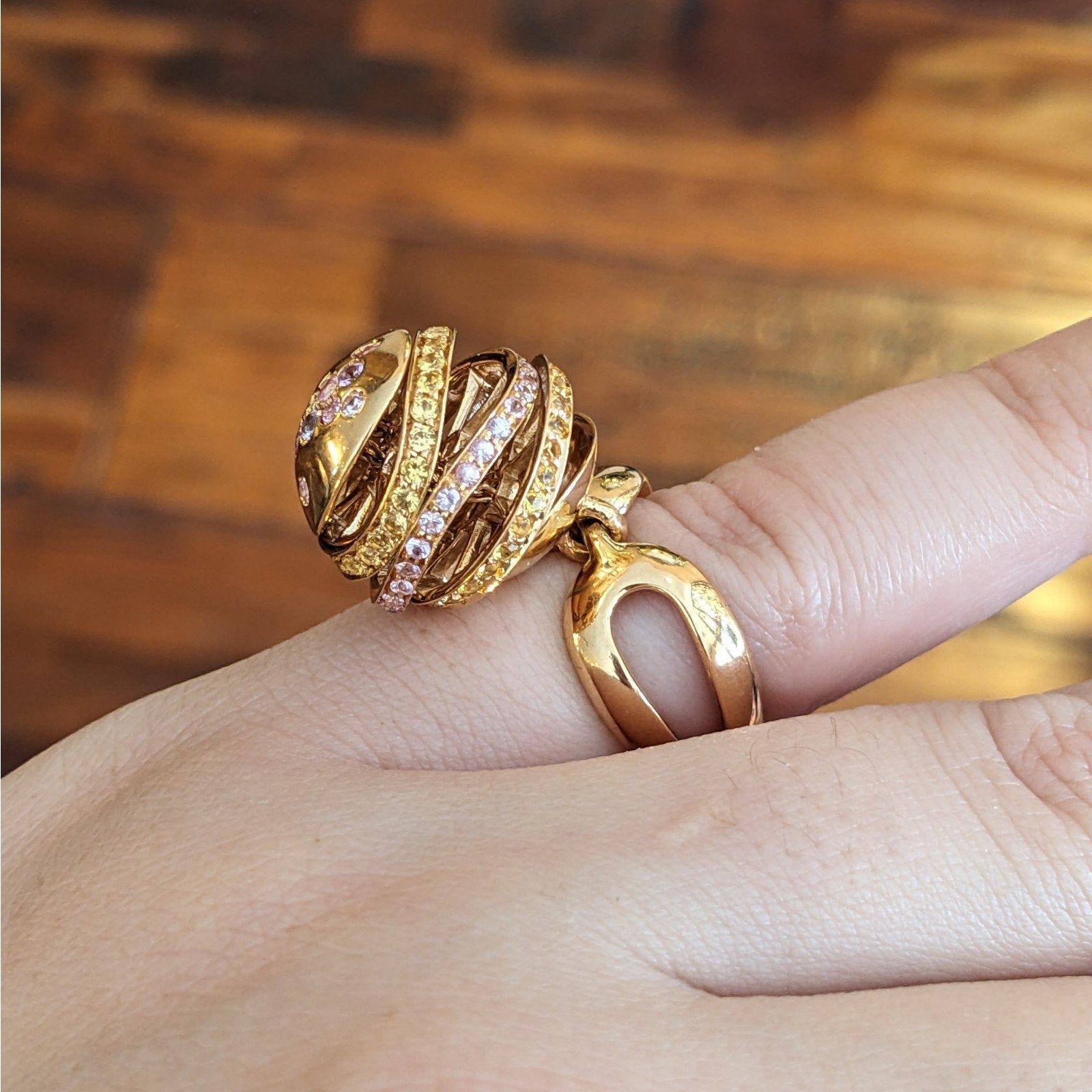 iO Si Italy Pink and Yellow Sapphire Bauble Ring in 18k Yellow Gold