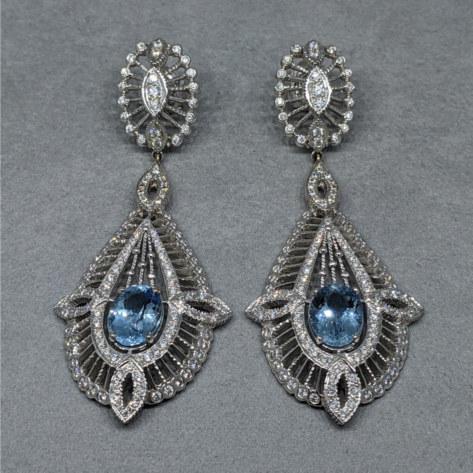 Doris Panos Aquamarine and Diamond Earrings in 18k White Gold
