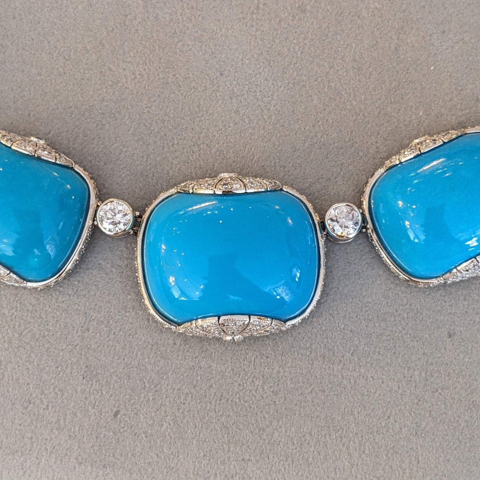 Fred Leighton Nat'l Turquoise and Diamond Necklace in 18k White Gold
