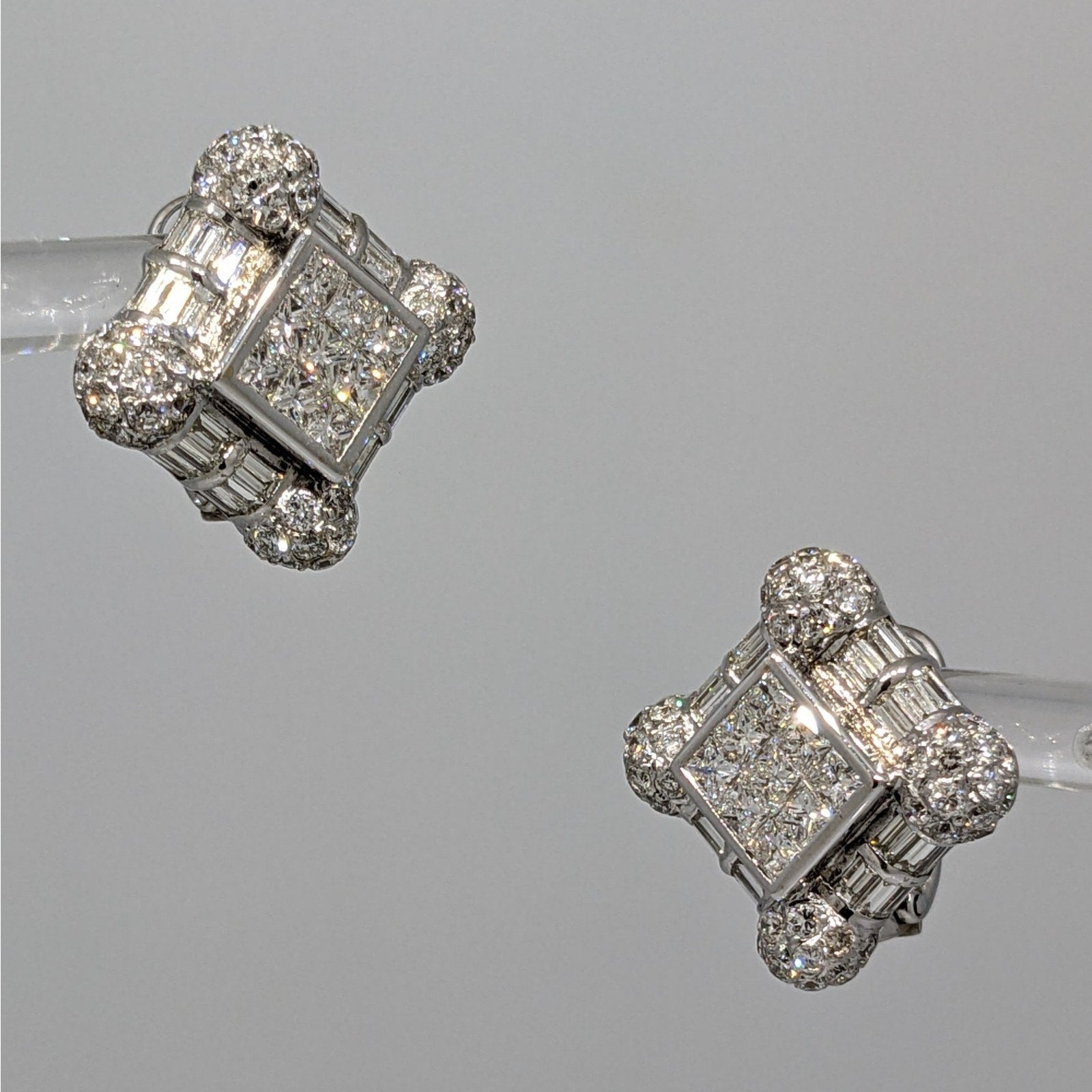 Natural Diamond Square Button Earrings in 18k White Gold