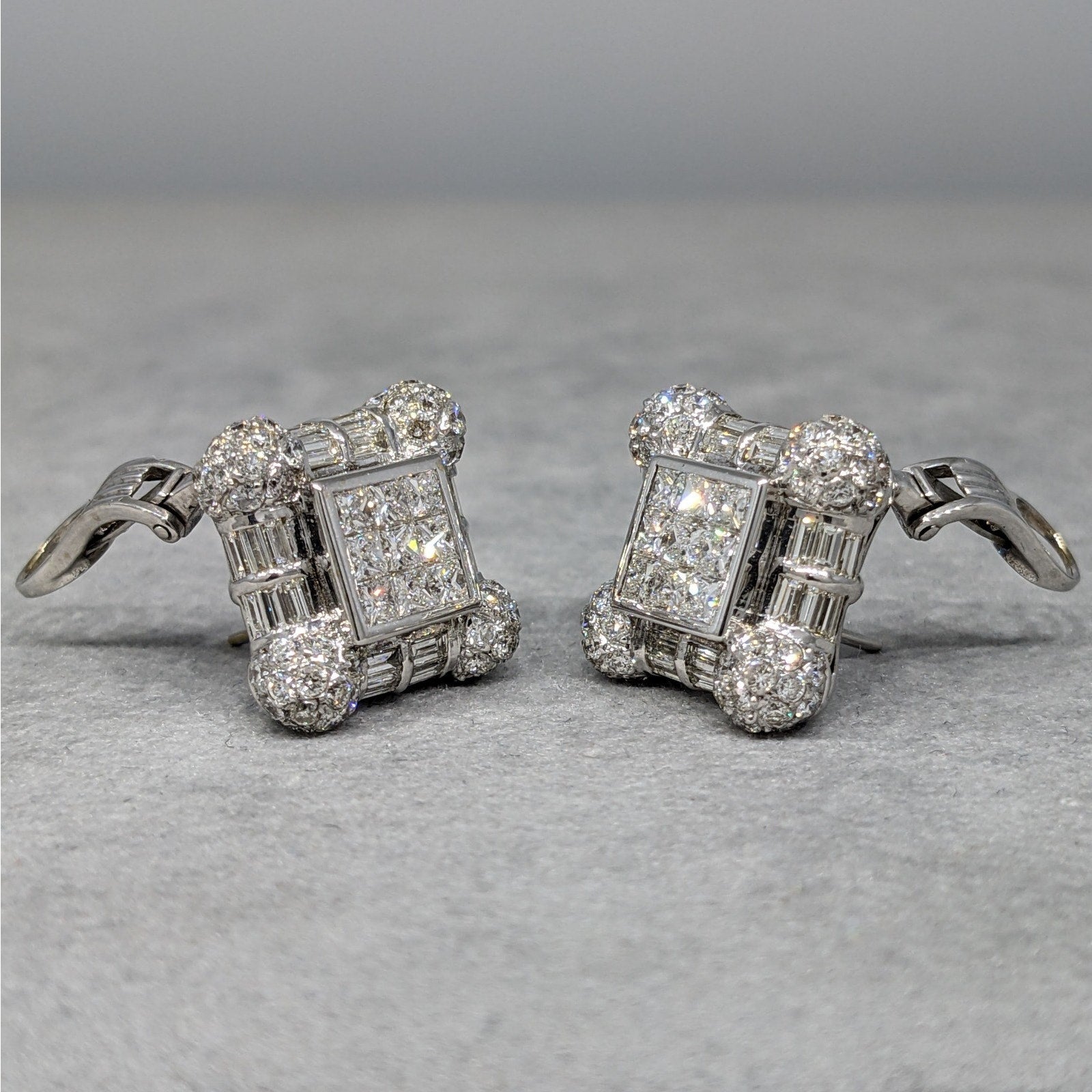 Natural Diamond Square Button Earrings in 18k White Gold