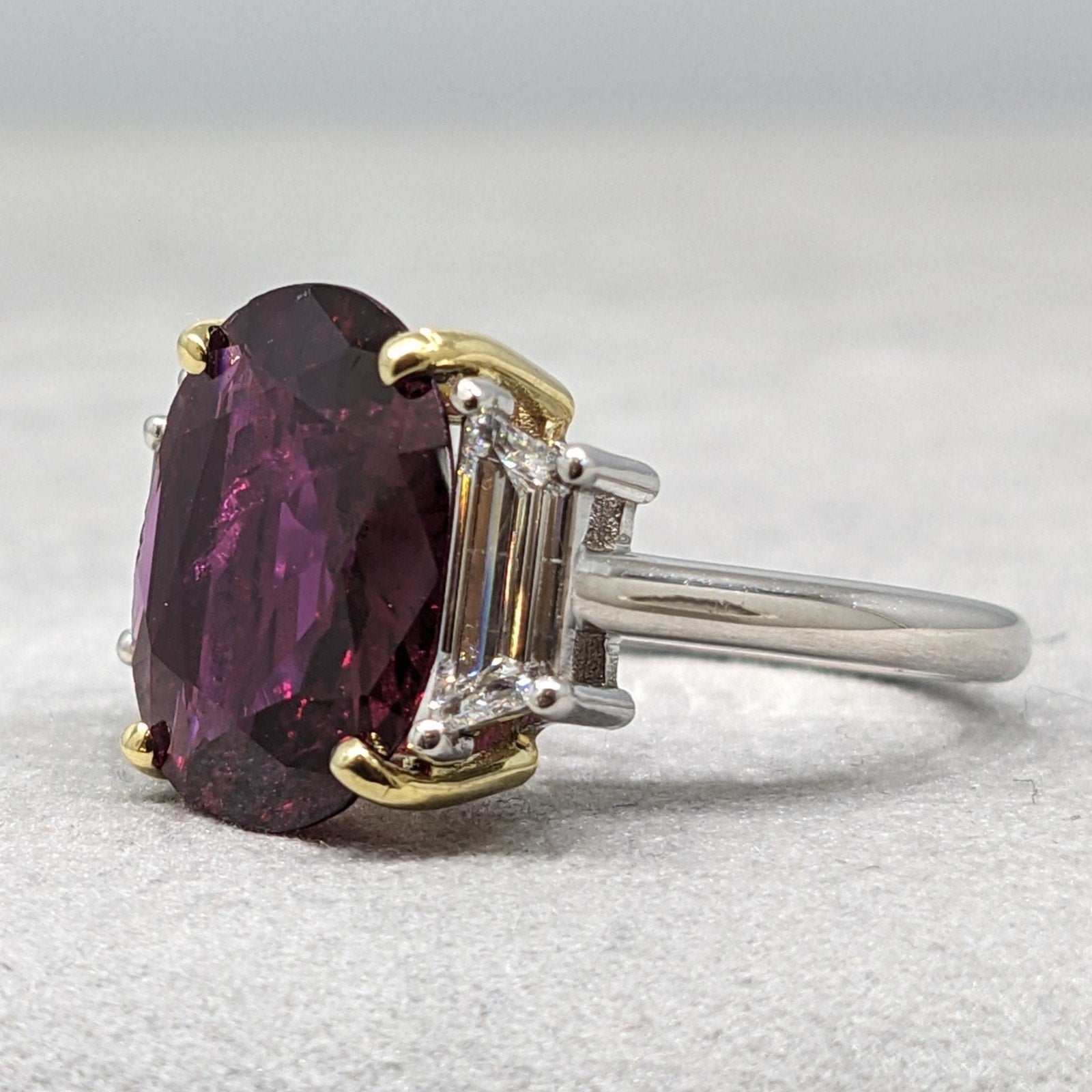 GIA 5.91 ct Natural Unheated Oval Ruby Diamond Ring in Platinum & 18k Yellow Gold