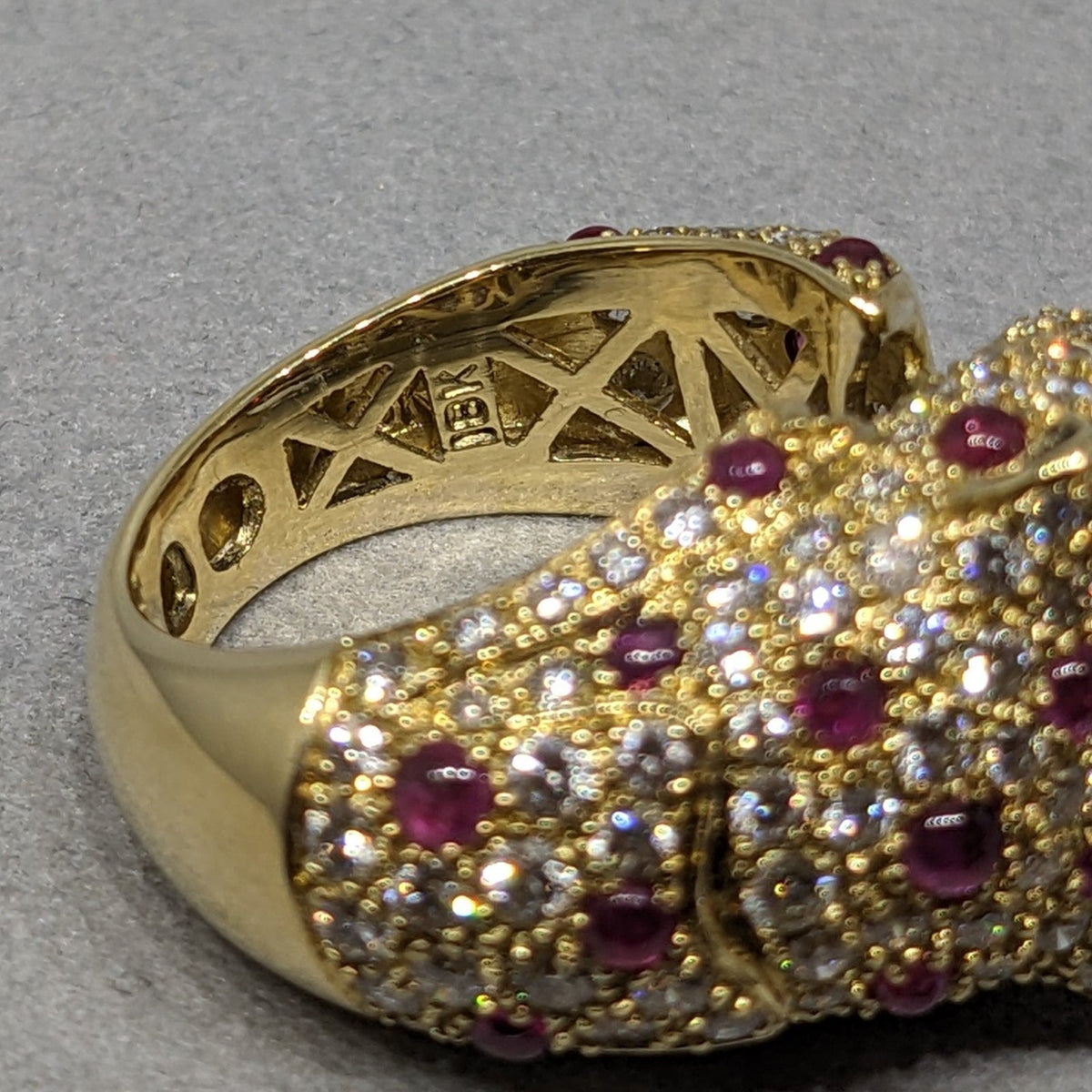 Pave Diamond and Ruby Panther Wrap Ring in 18k Yellow Gold