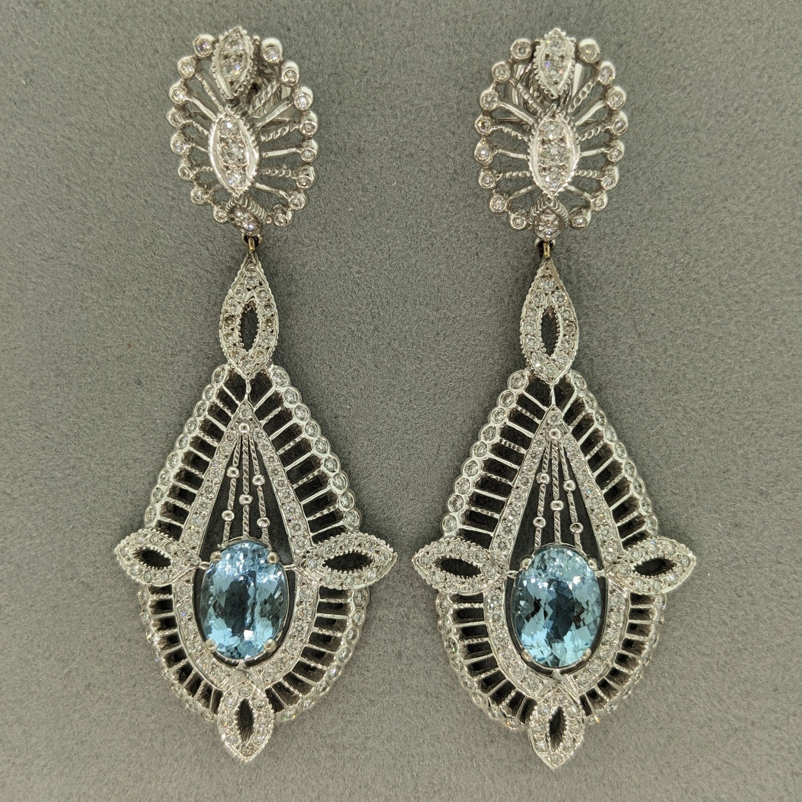 Doris Panos Aquamarine and Diamond Earrings in 18k White Gold
