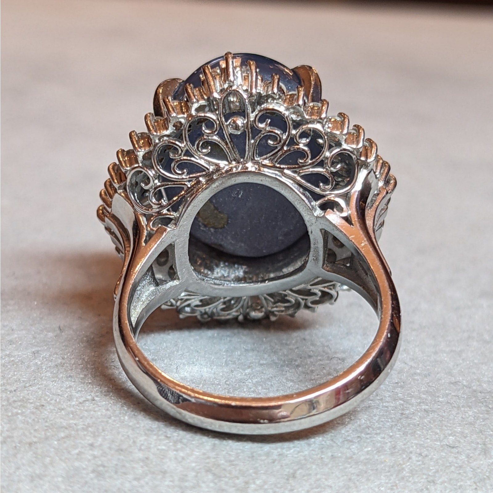 Large 31.52 ct Blue Star Sapphire in Platinum Diamond Ballerina Setting