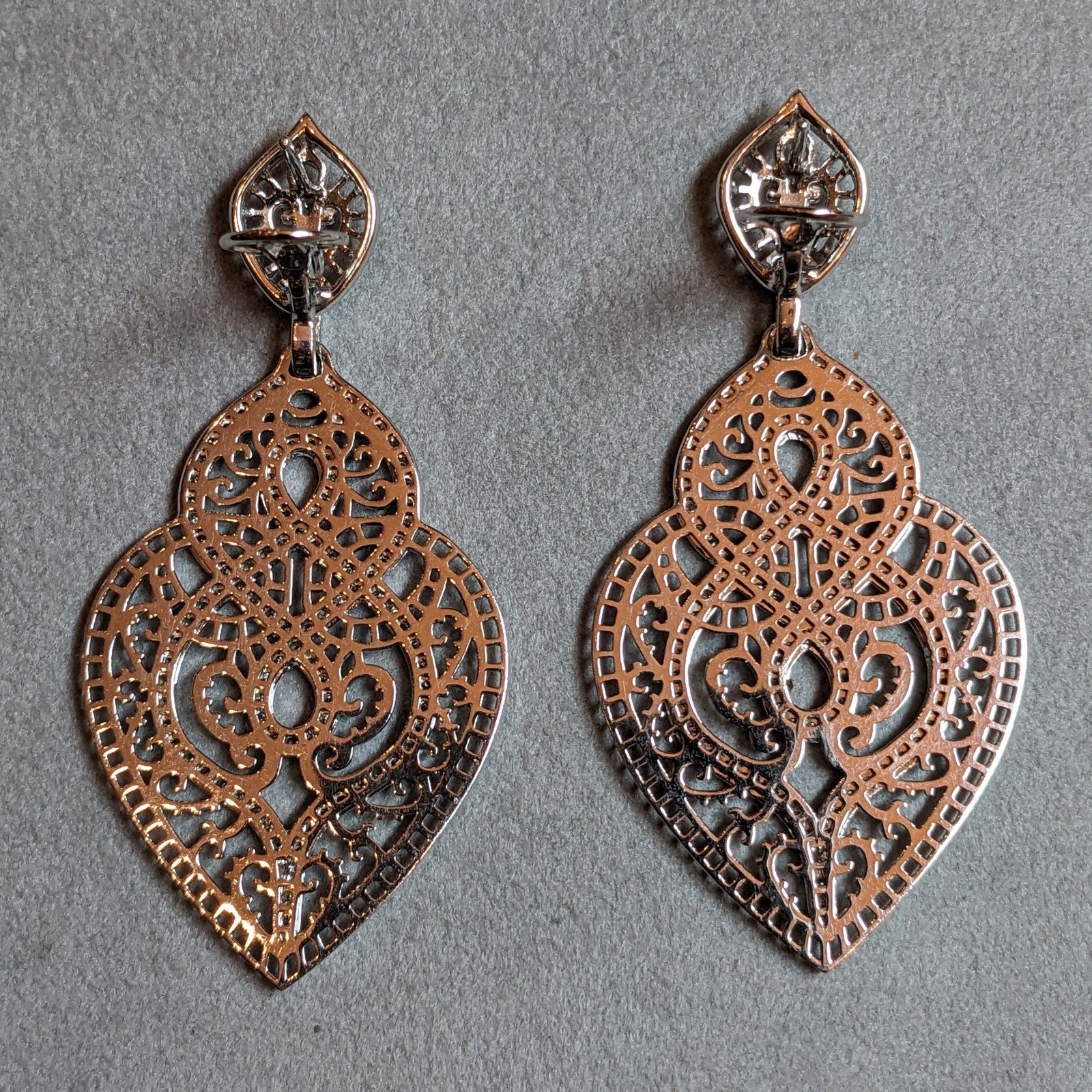 Crivelli Diamond Lace Cut-out Drop Earrings in 18k White Gold