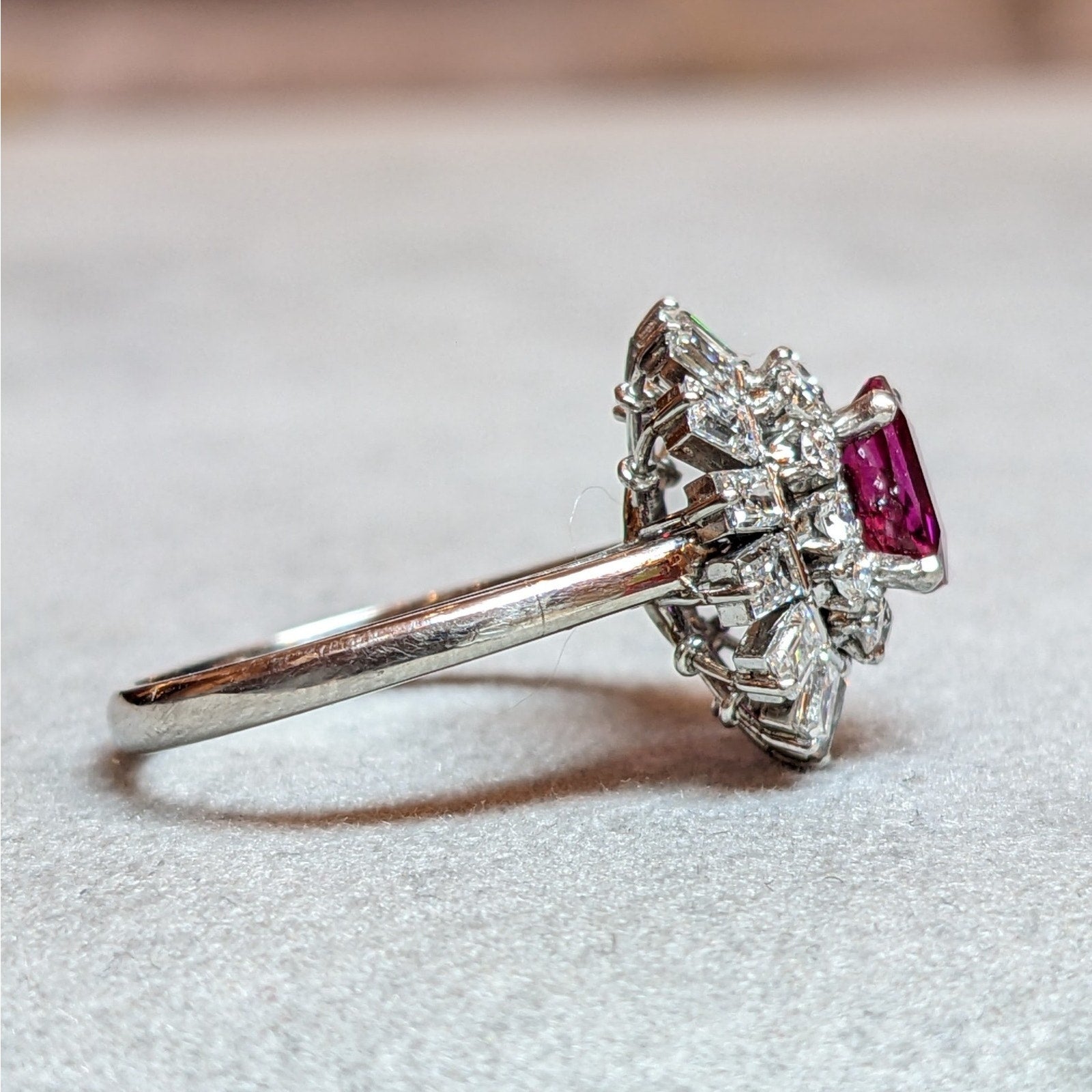 Certified Natural Unheated Ruby and Diamond Ring in Platinum