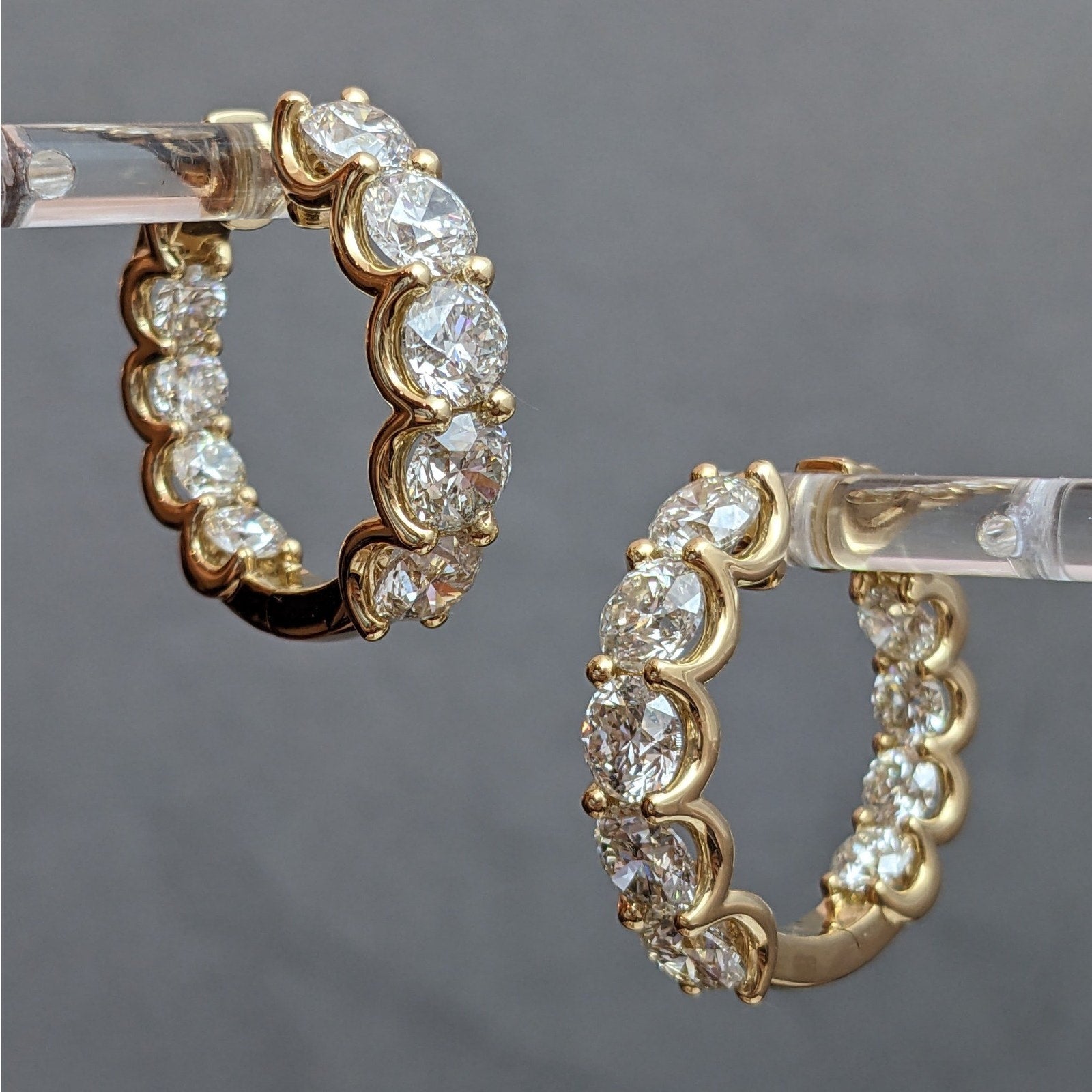 Large Round Natural Diamond Hoop Earrings 13.42 ctw in 18k Yellow Gold