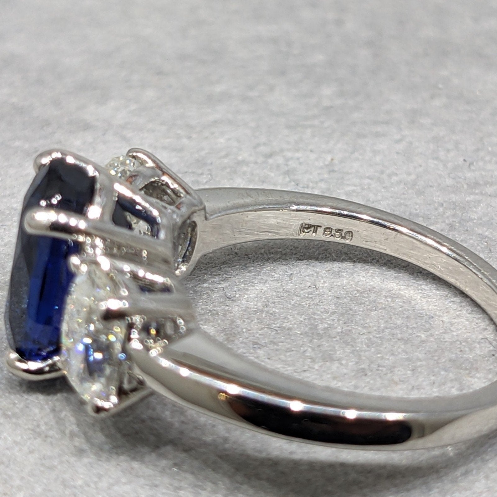 GIA Unheated Sapphire and Diamond Three Stone Ring in Platinum