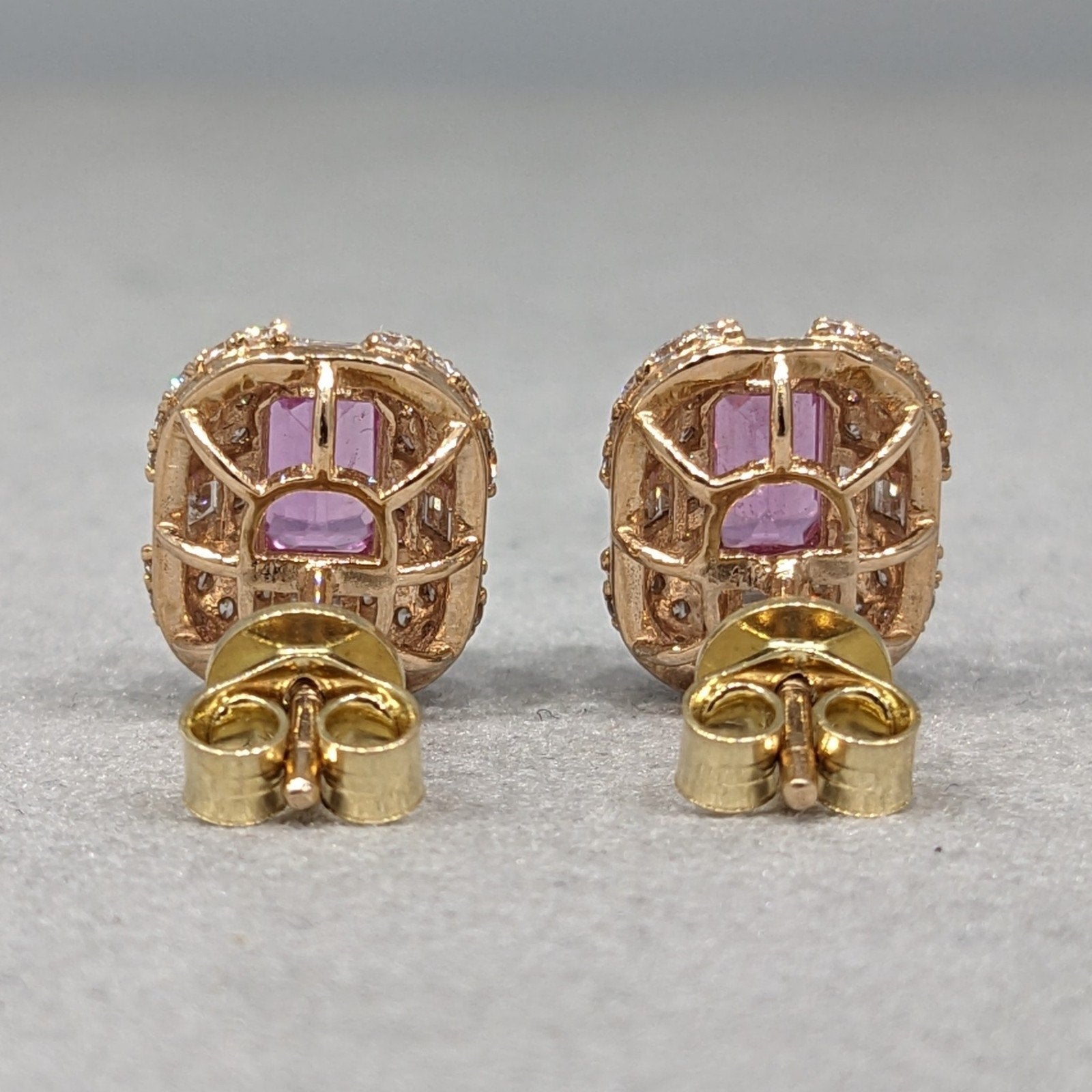 Natural Pink Sapphire & Diamond Earrings in 14k Rose & Yellow Gold