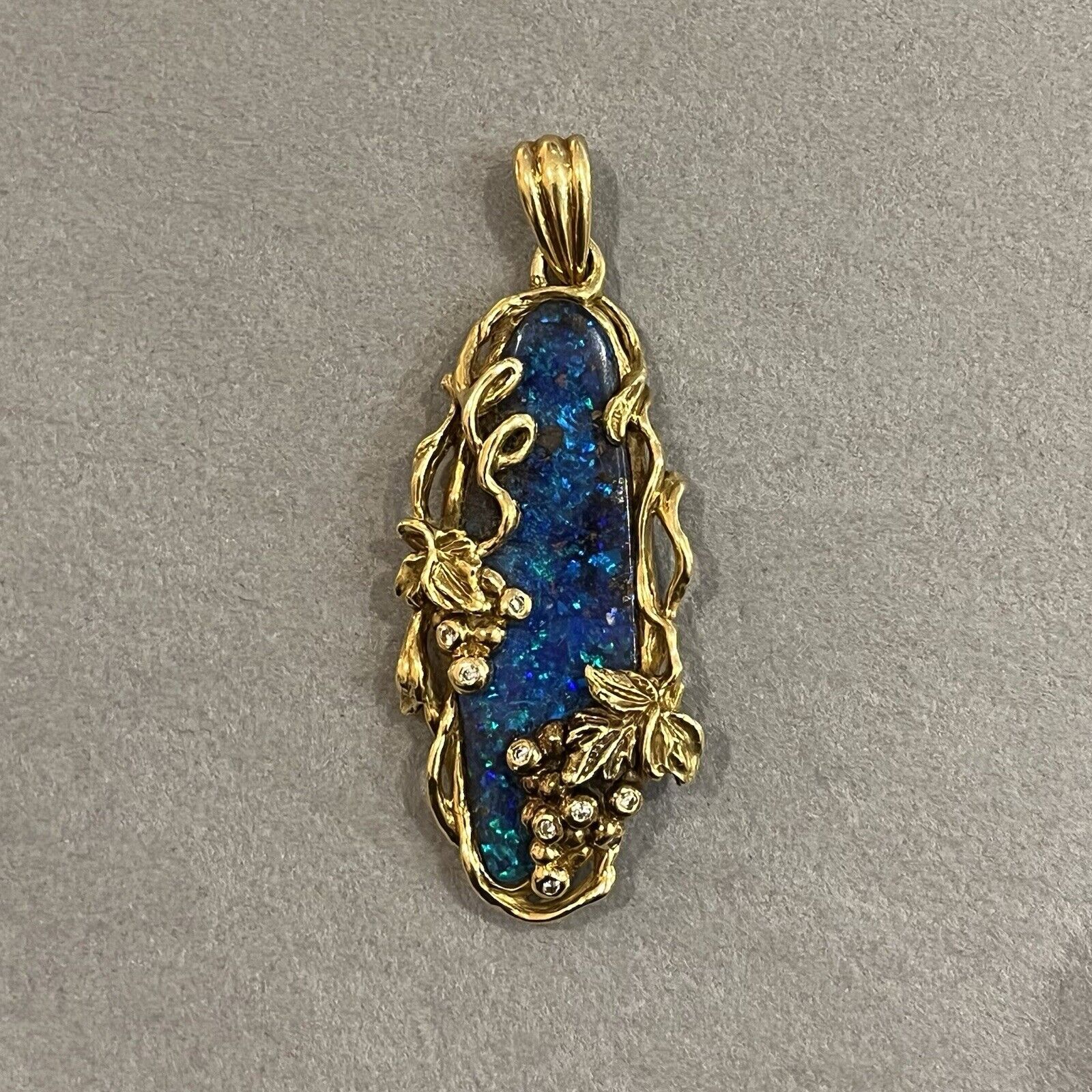 Boulder Opal 19.57 ct and Diamond Pendant in 18k Yellow Gold