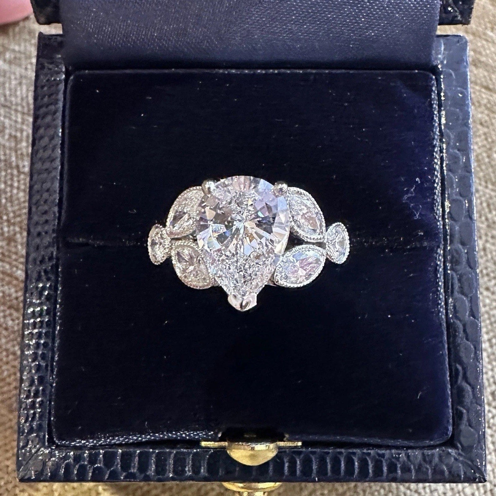 GIA 2.01 carat D-VS2 Pear Shape Vintage Diamond Ring in Platinum