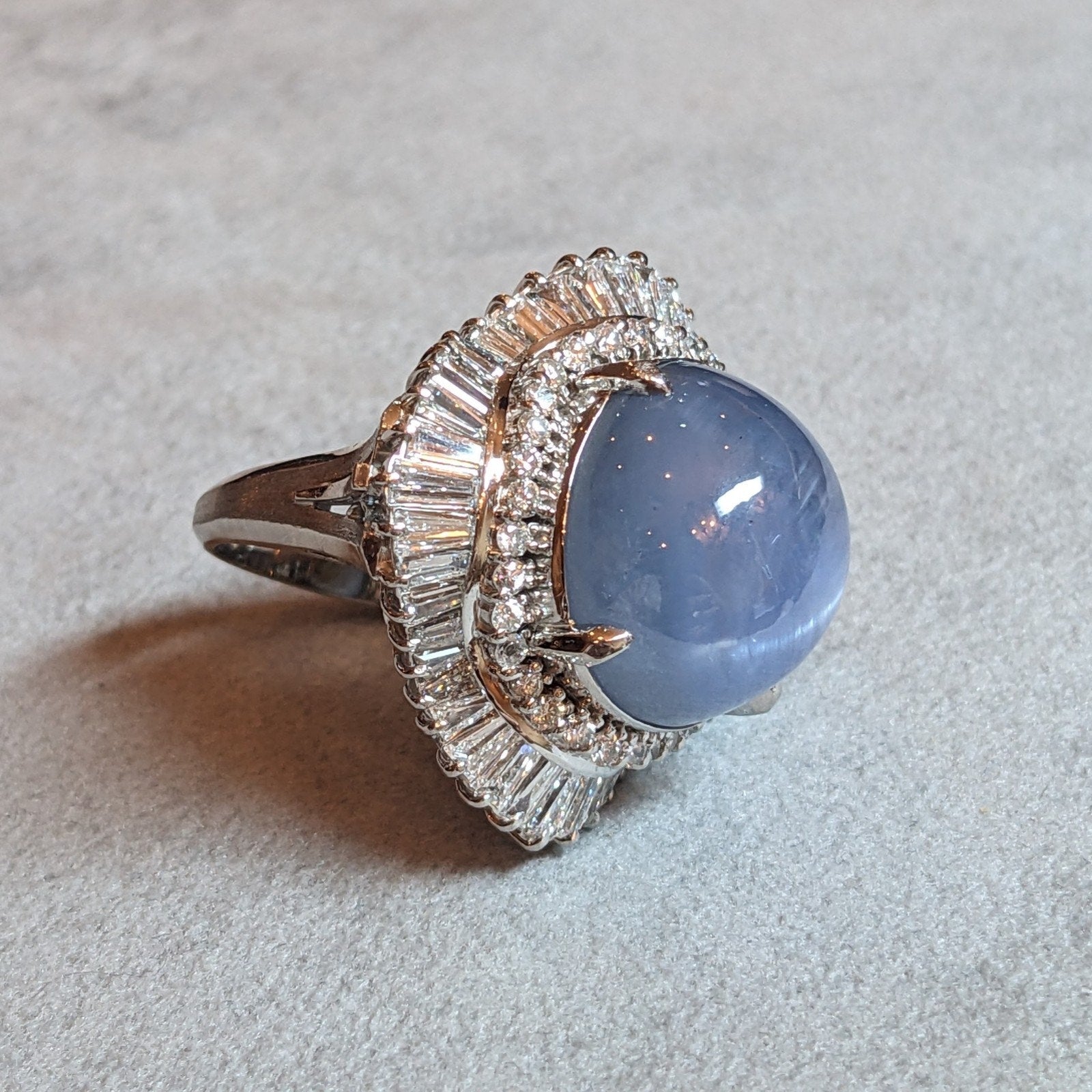 36.02 ct Star Sapphire and Diamond Ring in Platinum