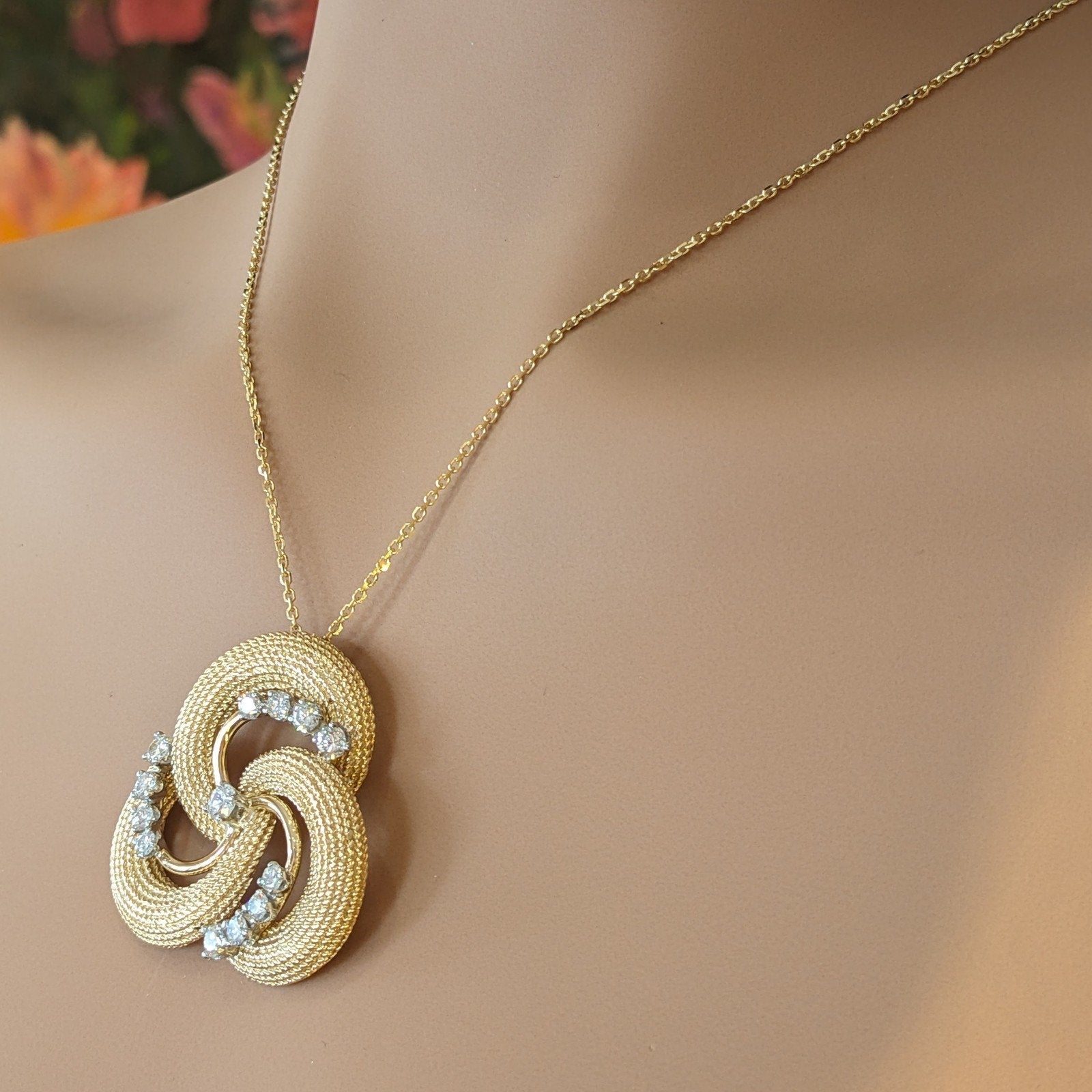 Diamond and Gold Triskele Pendant Necklace in 18k /14k Yellow Gold