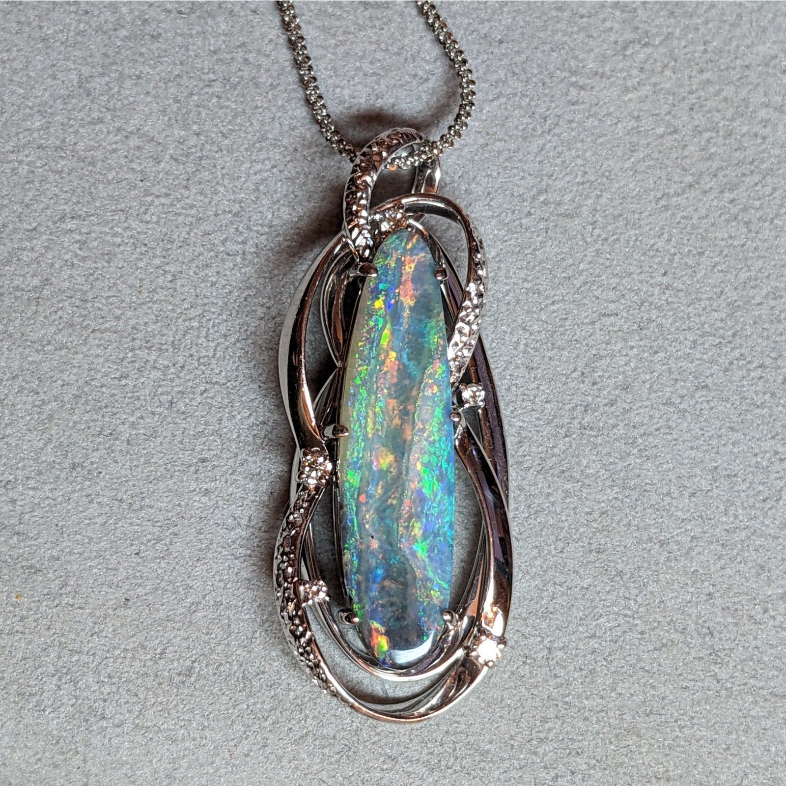 Boulder Opal and Diamond Pendant Necklace in Platinum & 18k White Gold