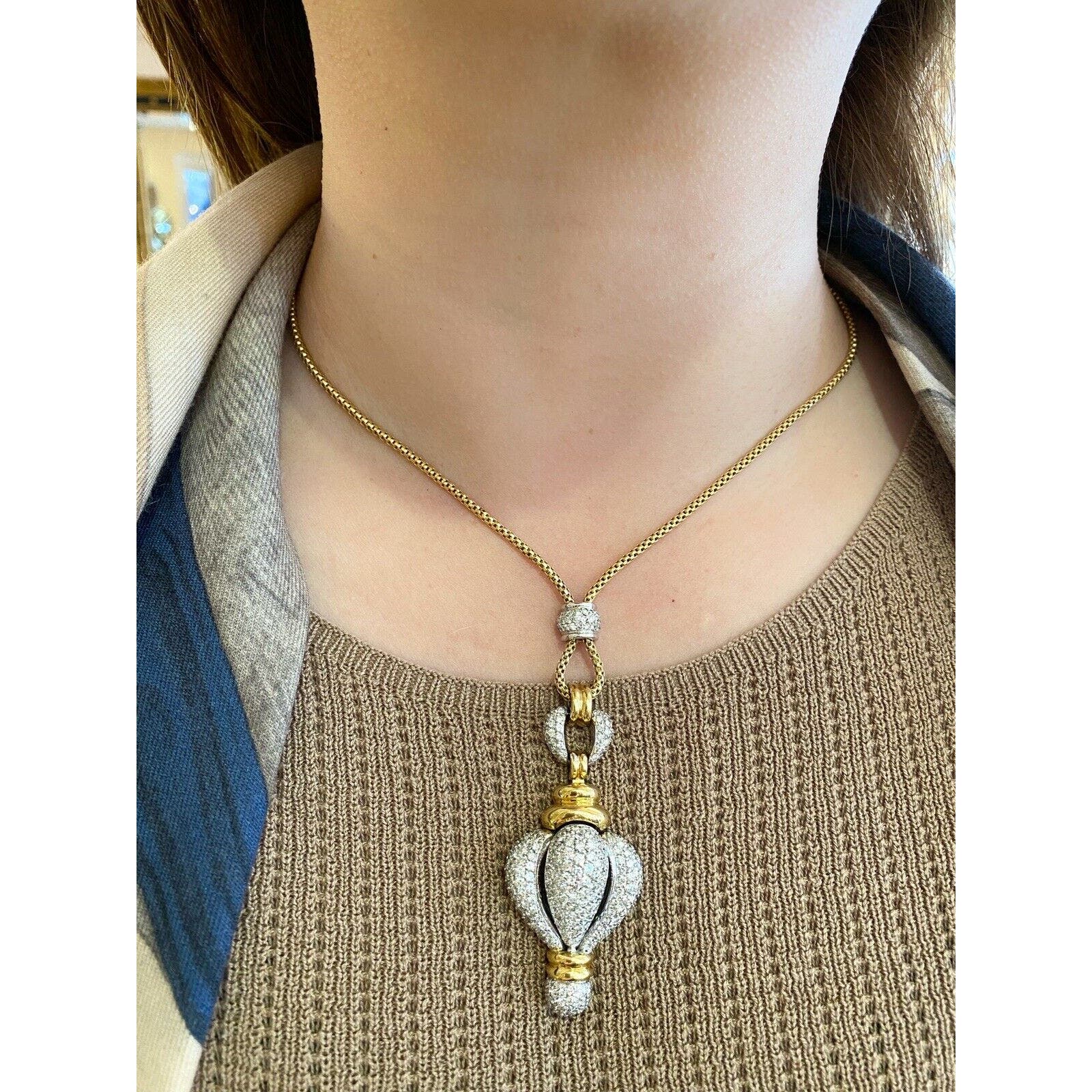 Estate Pave Diamond Puff Pendant in 18k Yellow & White Gold - HM2325BR