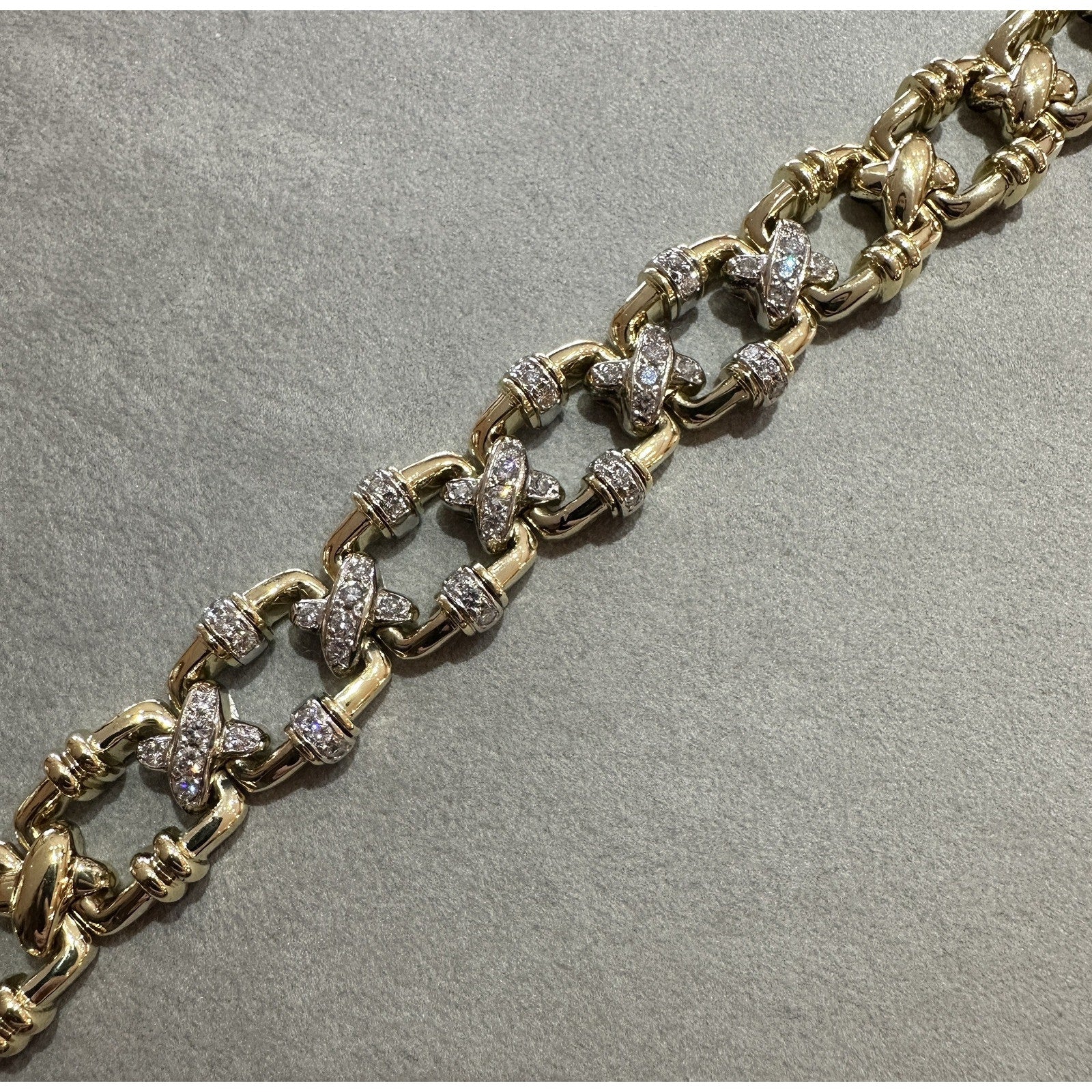 Heavy Vintage X Bracelet with Diamond Links in 18k Yellow Gold