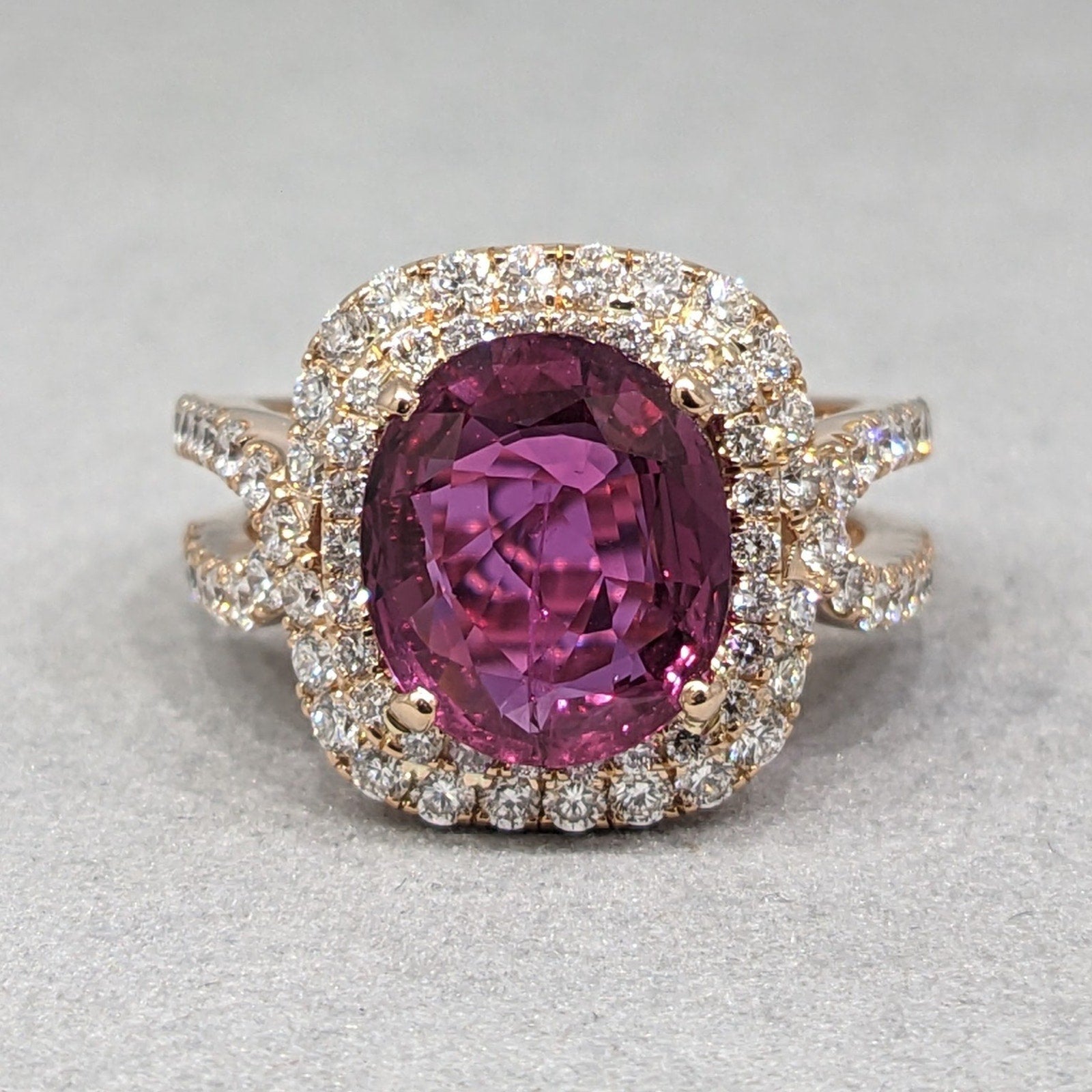 Certified 5.01 ct Natural Oval Ruby and Diamond Ring in 14k Rose Gold