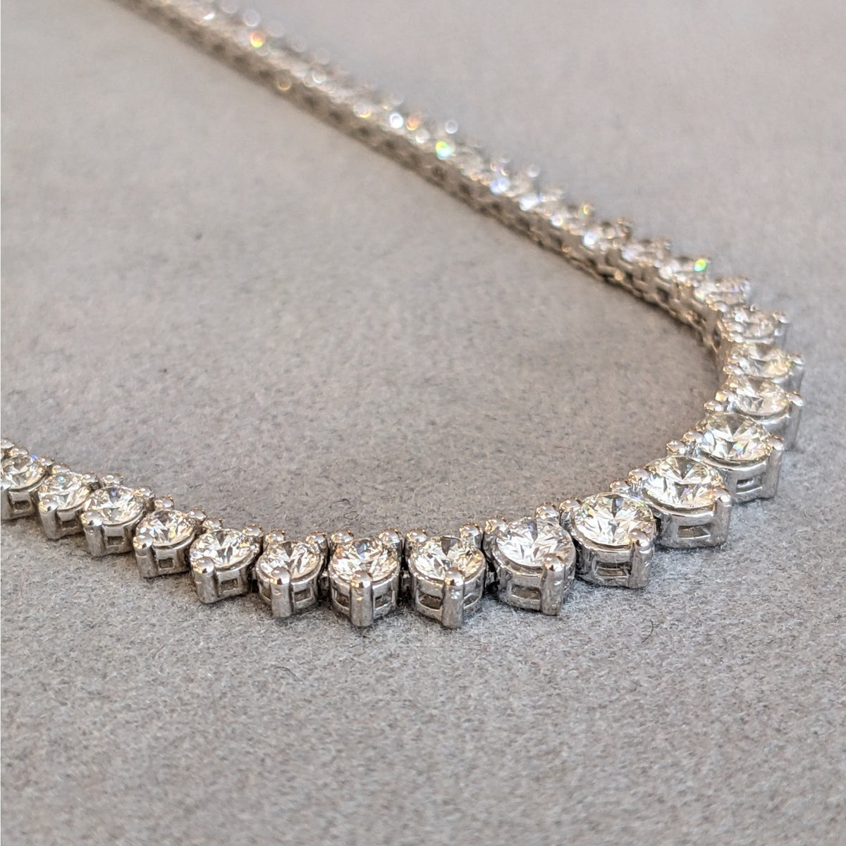 Round Diamond Graduating Tennis Necklace 8.00 ctw in 18k White Gold