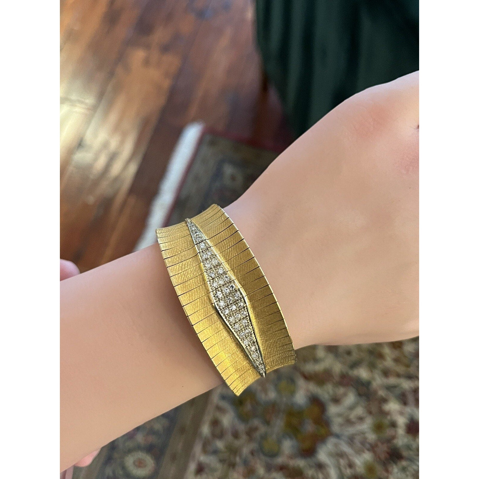 Vintage Wide Diamond Bracelet Cuff in 18k Yellow Gold - HM2675ZE