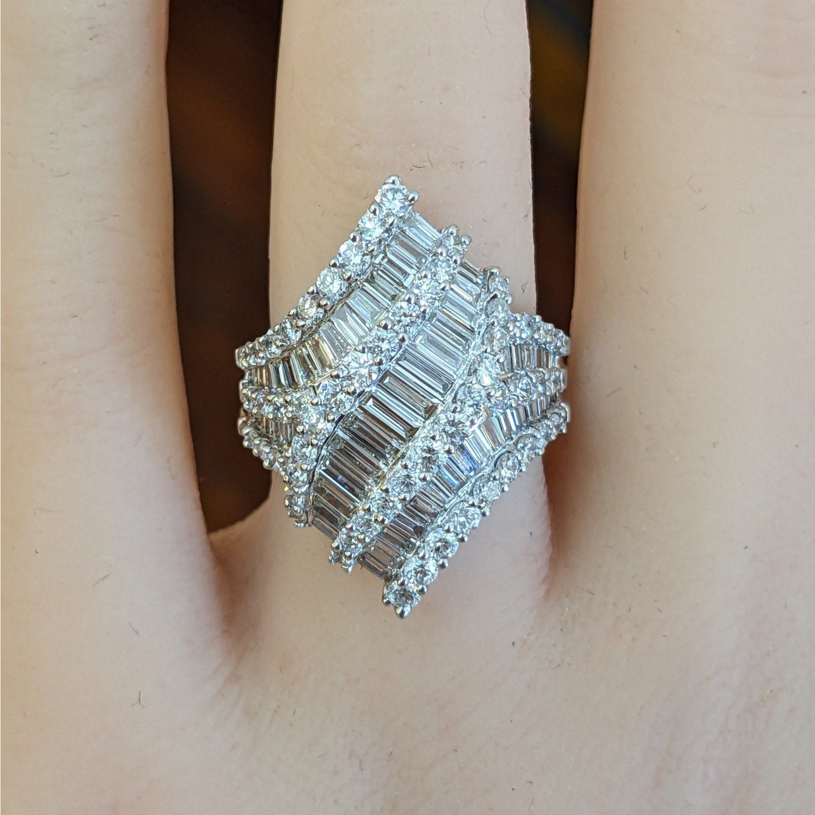 Natural Round and Baguette Diamond Ring 3.02 ctw in 18k White Gold