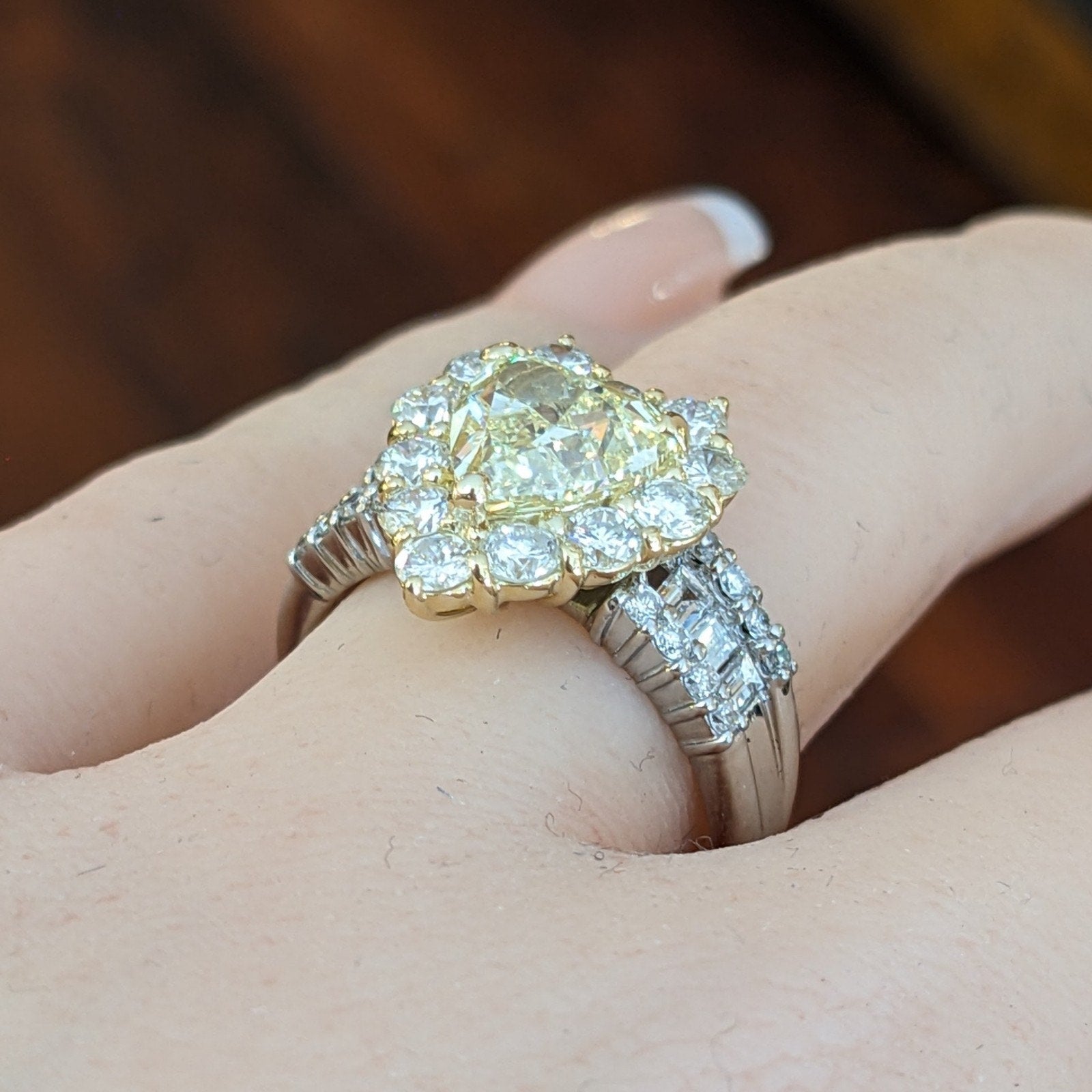 GIA 2.02 ct Fancy Yellow Heart Diamond in Platinum Diamond Ring