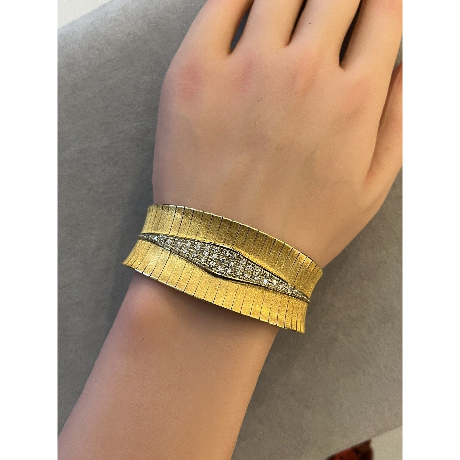 Vintage Wide Diamond Bracelet Cuff in 18k Yellow Gold - HM2675ZE