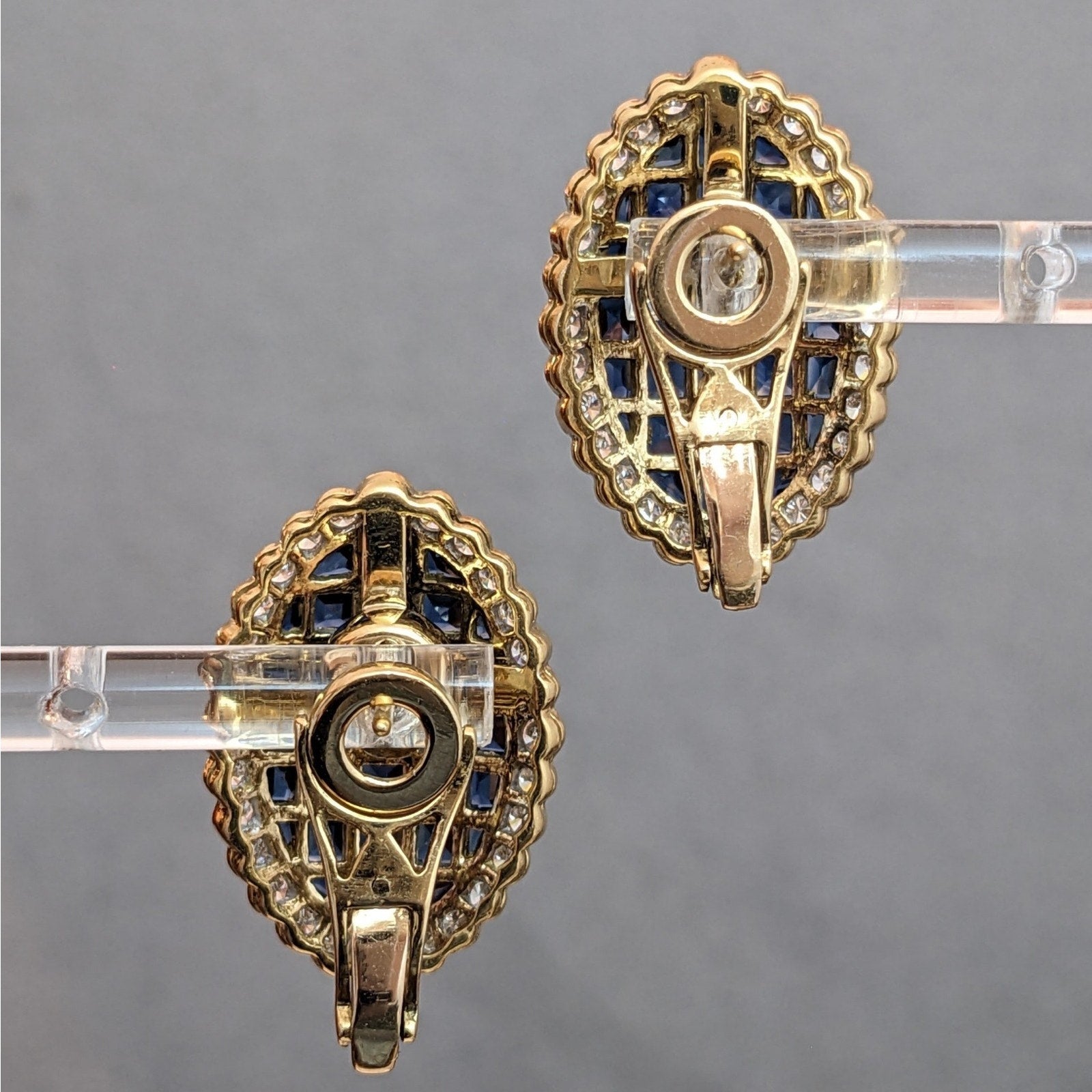 Mystery Invisible Set Sapphire and Diamond Earrings in 18k Yellow Gold