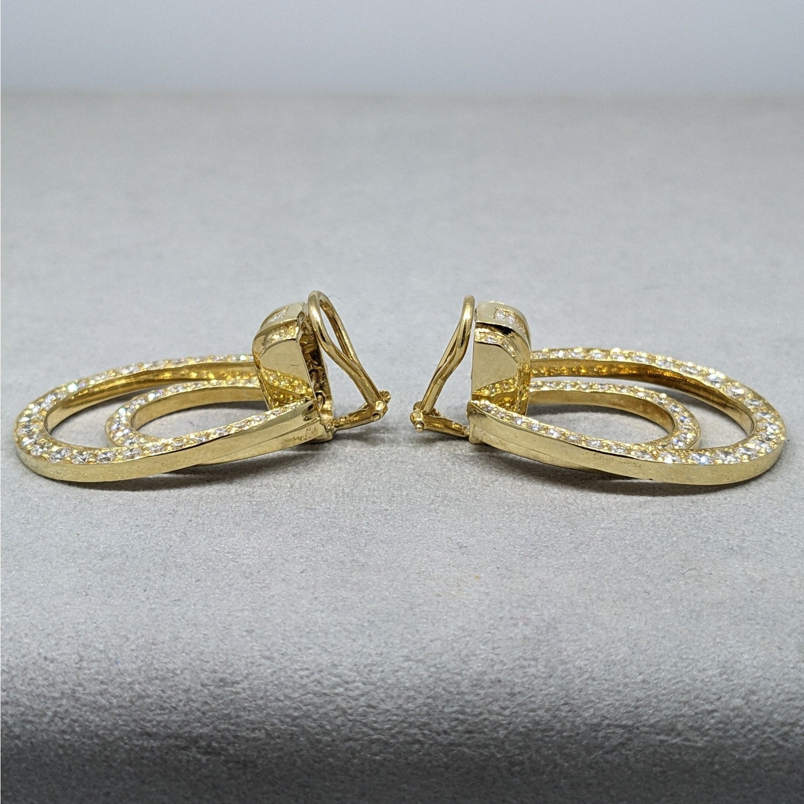 Natural Diamond Double Hoop Door-Knocker Earrings in 18k Yellow Gold