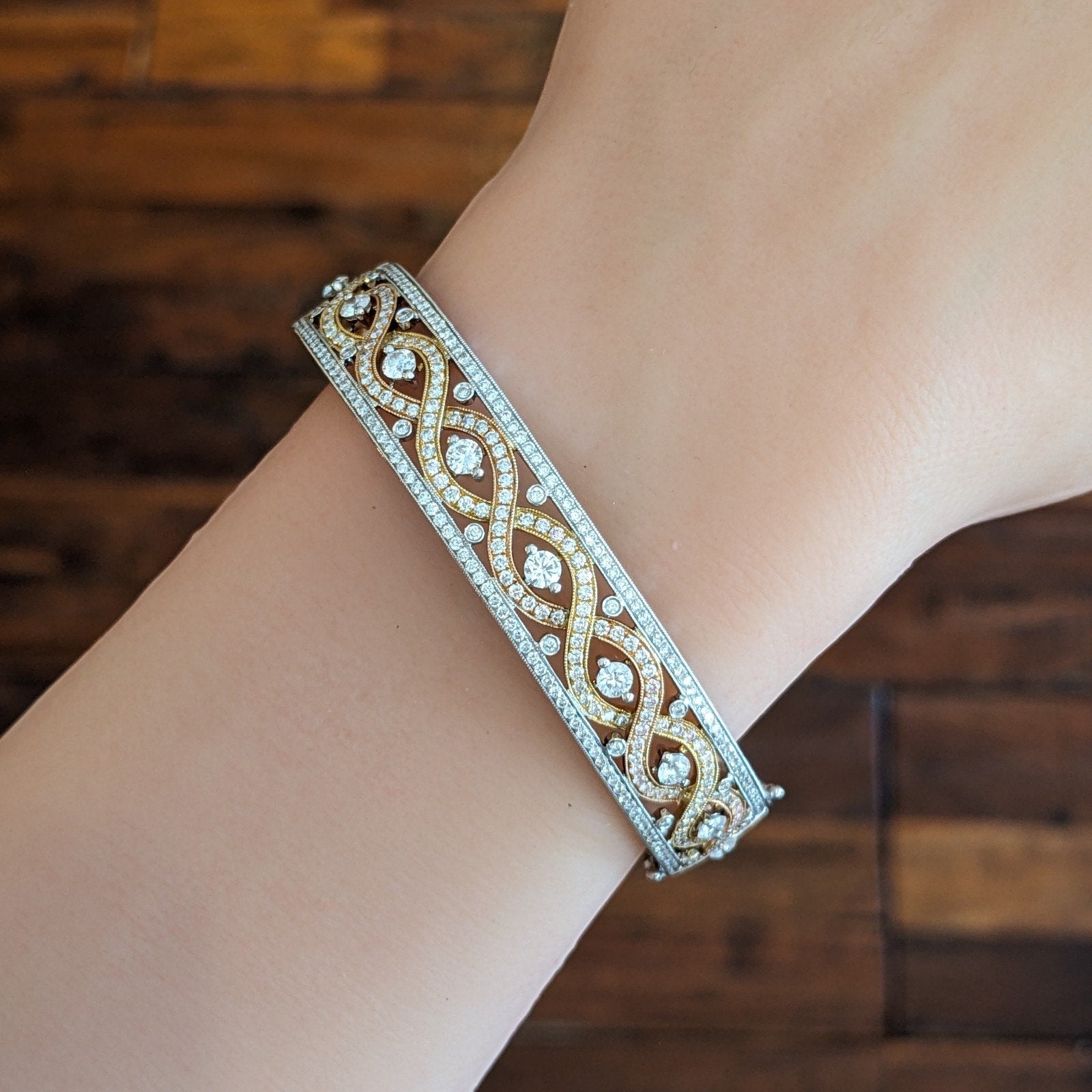 Diamond Bangle Bracelet 3.00 cttw by Supreme in 18k Tricolor Gold