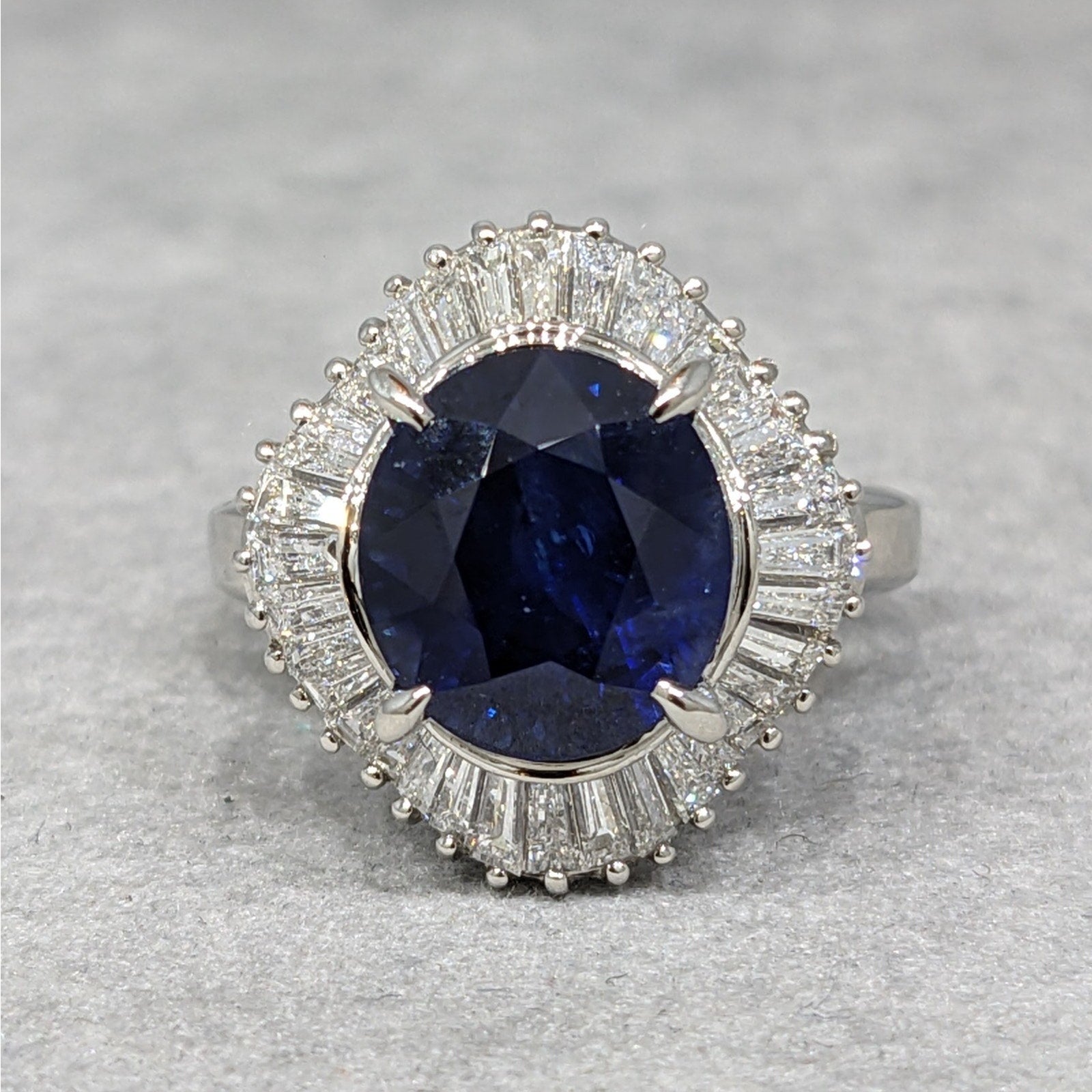 Natural Oval 6.26 ct Sapphire and Diamond Ballerina Ring in Platinum