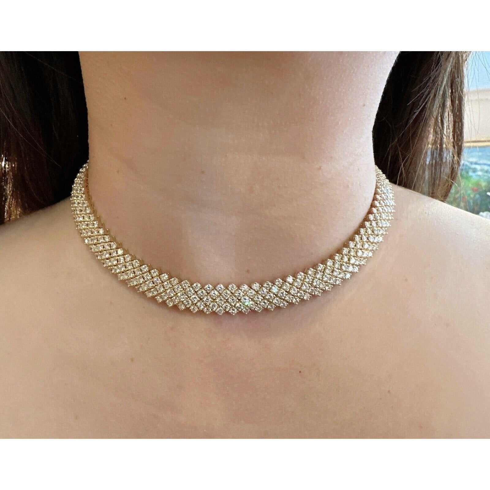 5 Row Round Diamond Choker Necklace 28.17 cttw in 18k Yellow Gold - HM2572GA