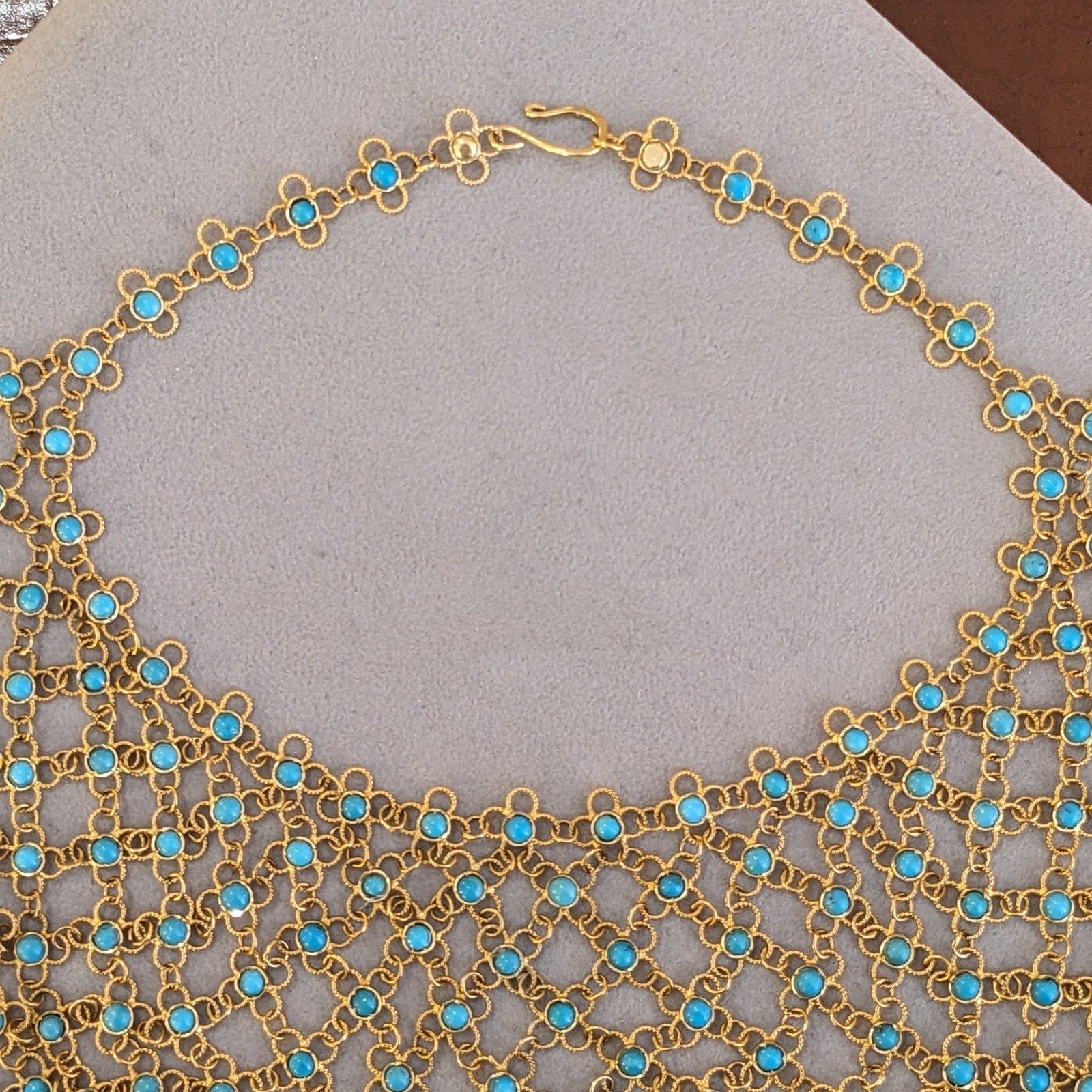 Estate Turquoise Cabochon Bib Necklace in 18k Yellow Gold