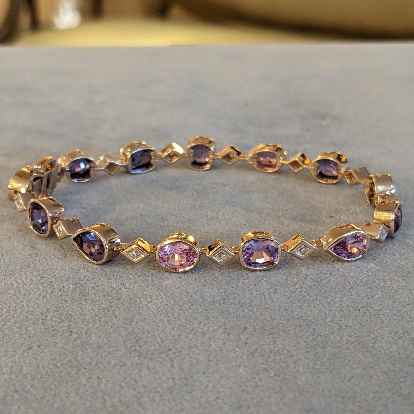 No Heat Multicolor Sapphire & Diamond Bracelet in 14k Rose Gold