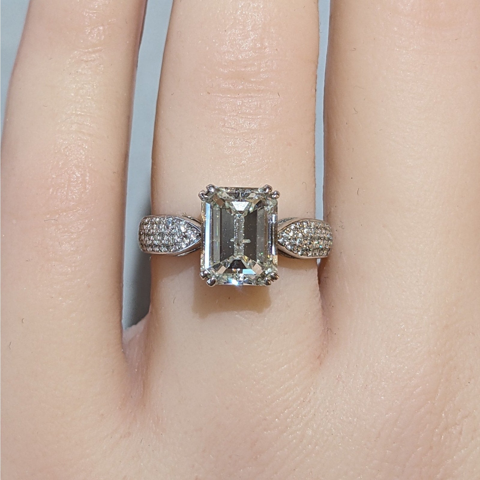 GIA 2.70 ct Emerald Cut Natural Diamond with Diamonds in 18k White Gold
