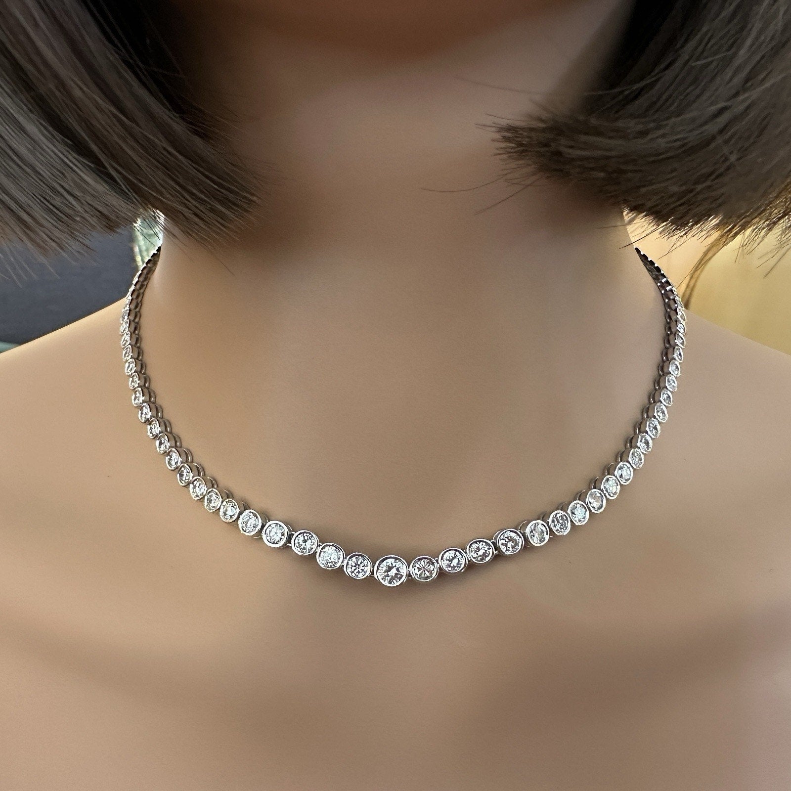10.13 cttw Natural Diamond Graduated Tennis Necklace in Platinum 16.75"
