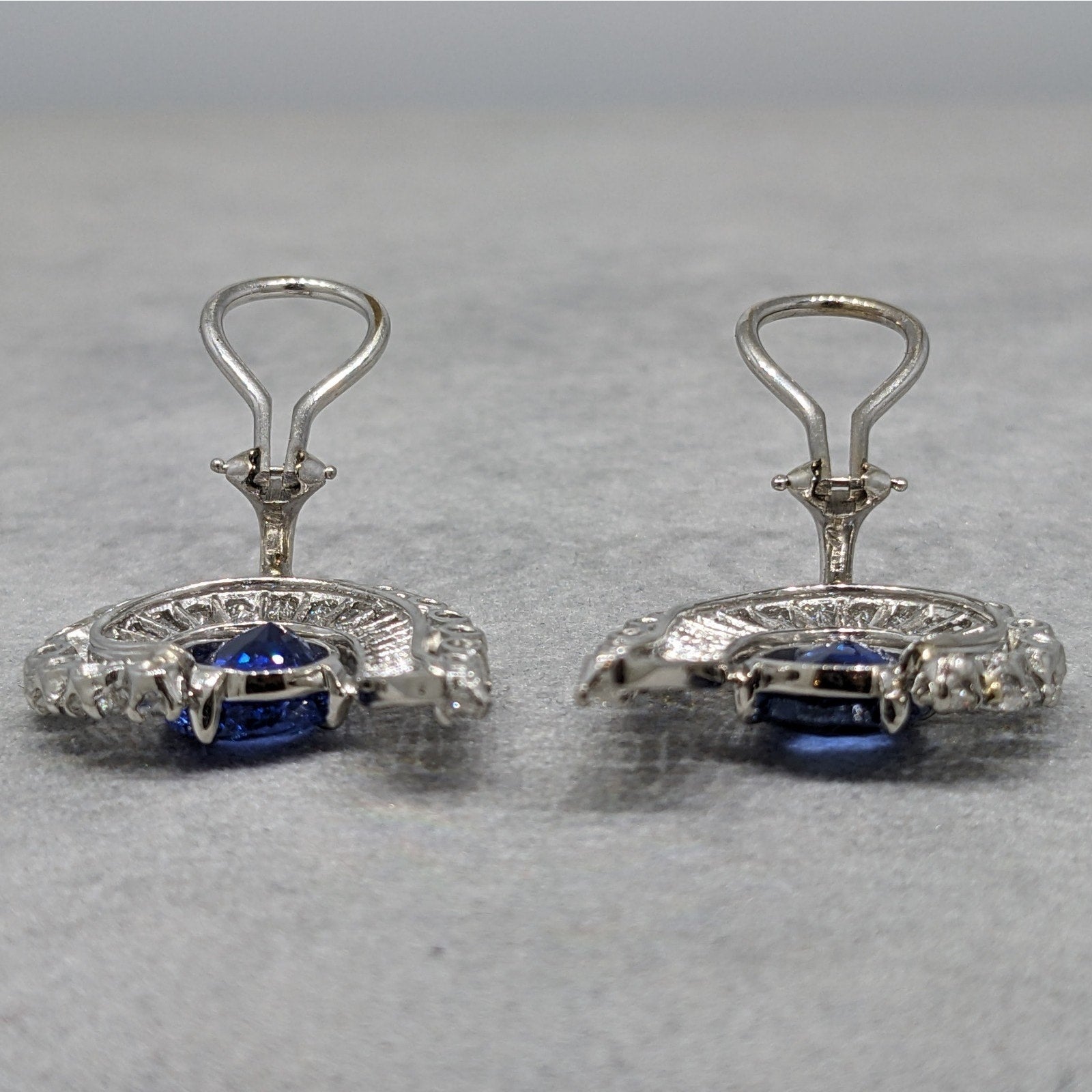 GIA Unheated Burma Sapphires and Diamond Vintage Earrings in Plat/White Gold
