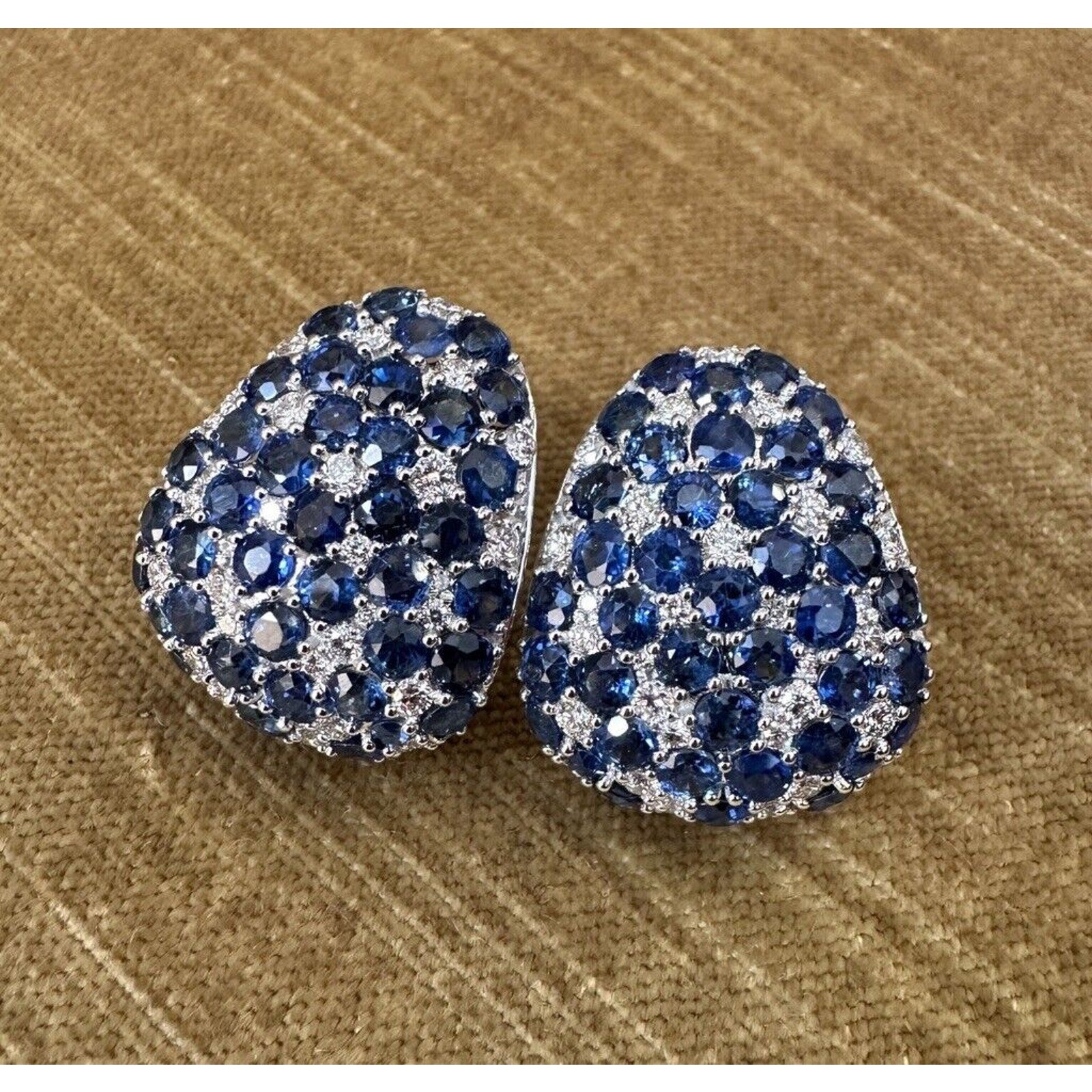 Large Sapphire and Diamond Half-hoop Earrings in 18k White Gold